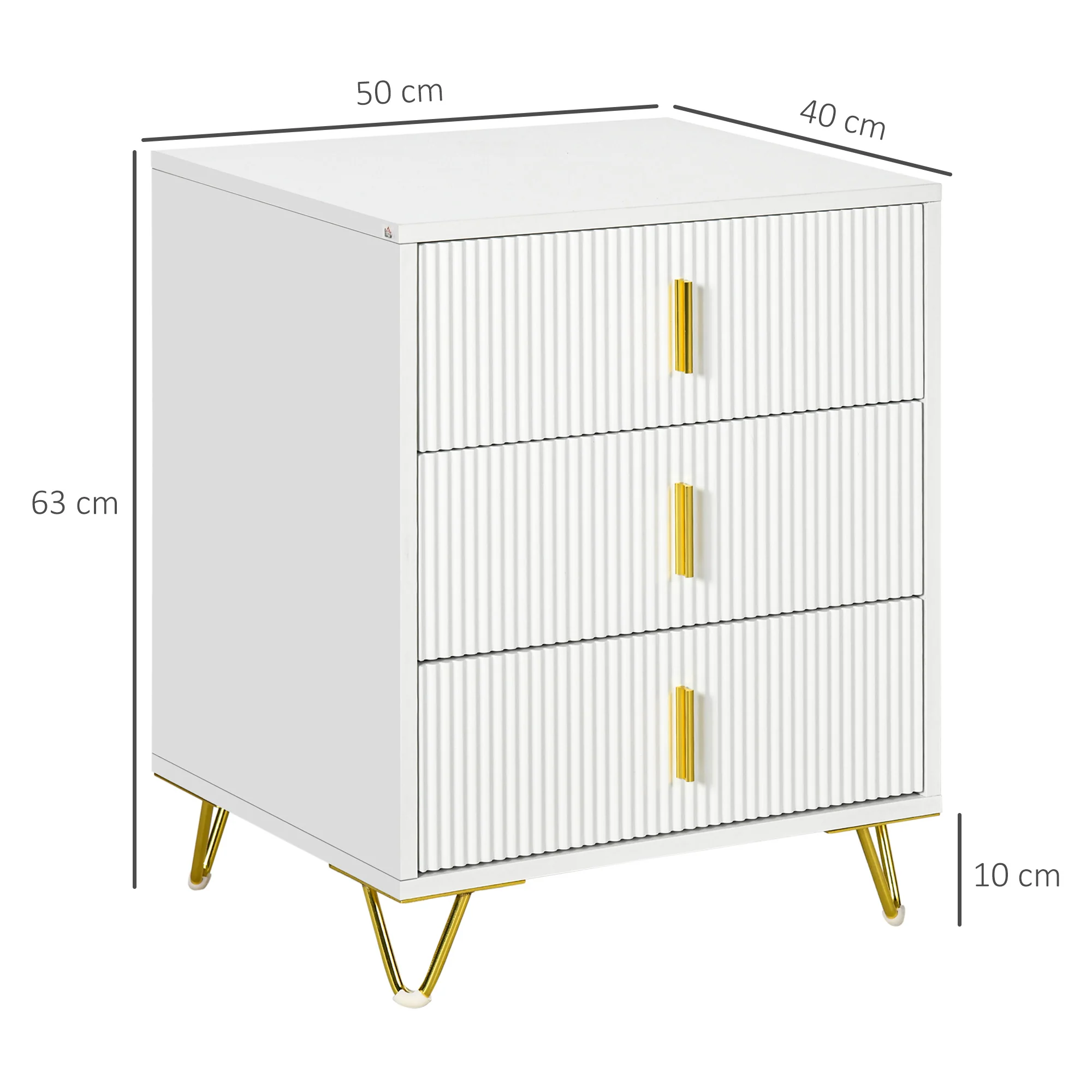 HOMCOM 3 Drawer Dresser, Chest of Drawers Storage Cabinet, White - Image 5