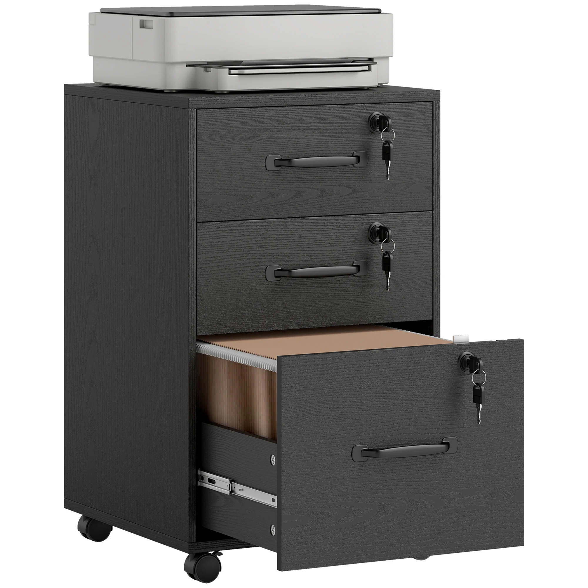 HOMCOM 3 Drawer File Cabinet Rolling Filing Cabinet For A4 And Letter Black