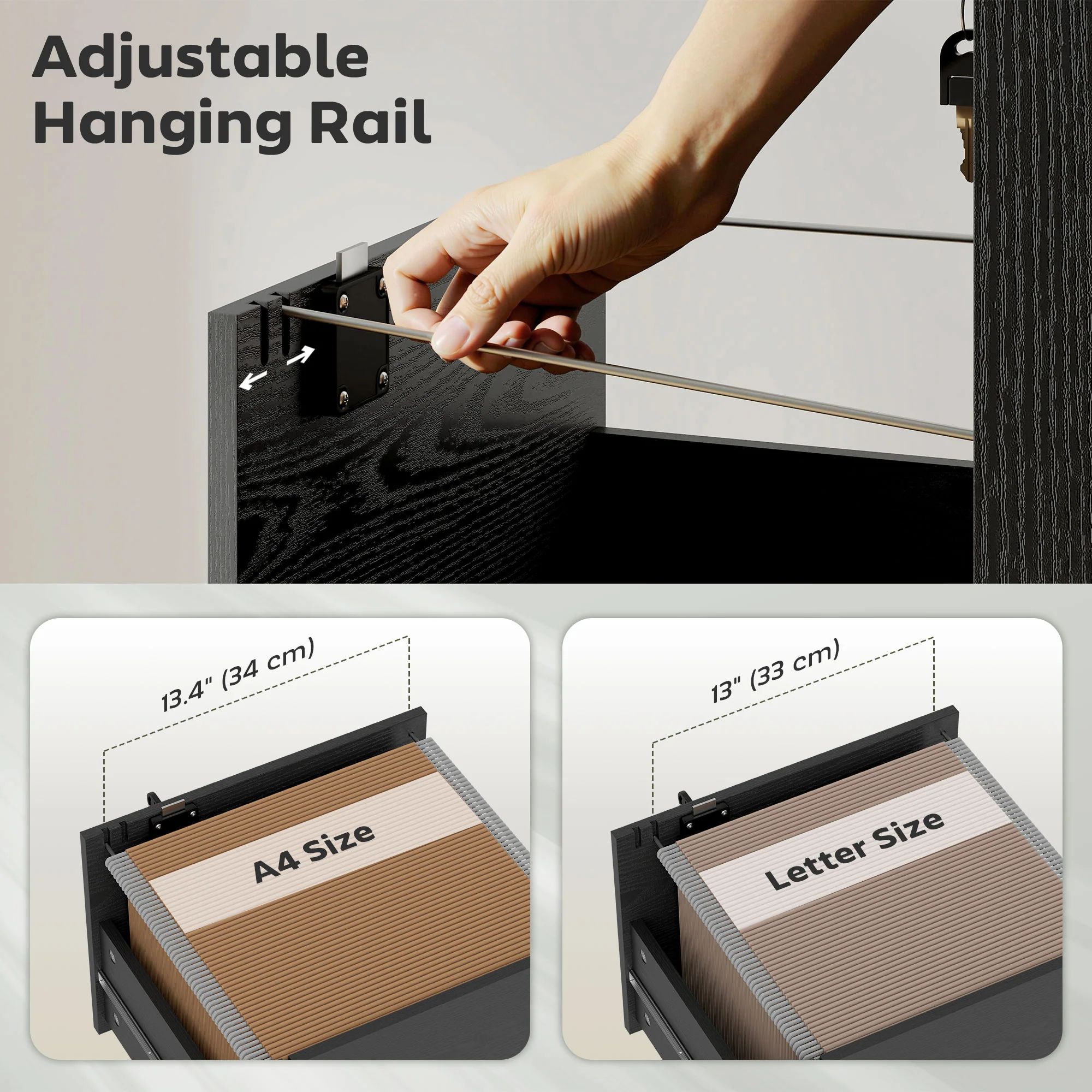HOMCOM 3 Drawer File Cabinet Rolling Filing Cabinet For A4 And Letter Black - Image 4