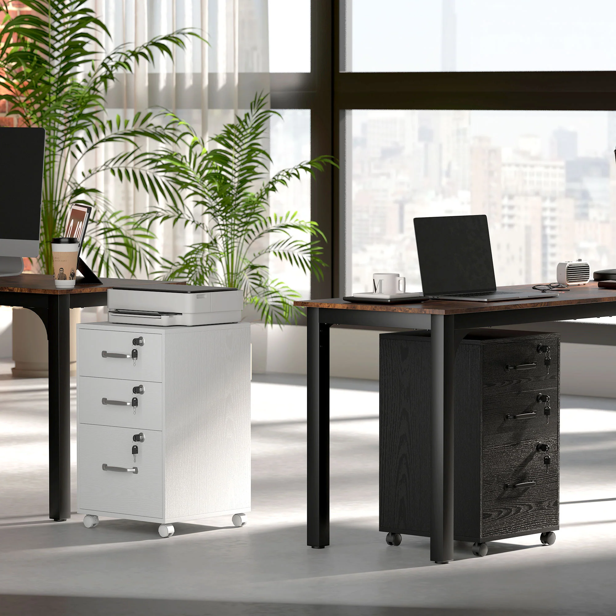 HOMCOM 3 Drawer File Cabinet Rolling Filing Cabinet For A4 And Letter Black - Image 9
