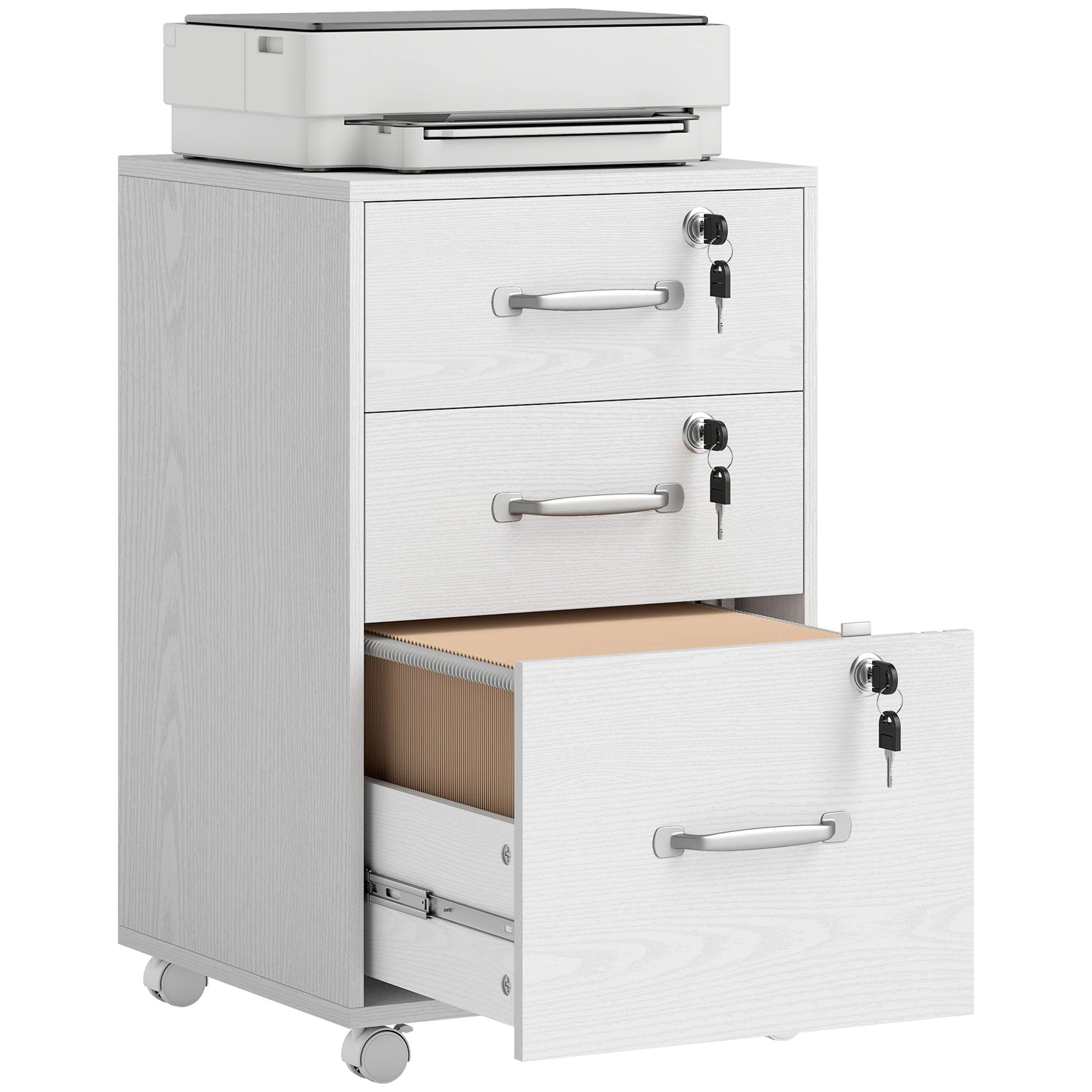 HOMCOM 3 Drawer File Cabinet Rolling Filing Cabinet For A4 And Letter White