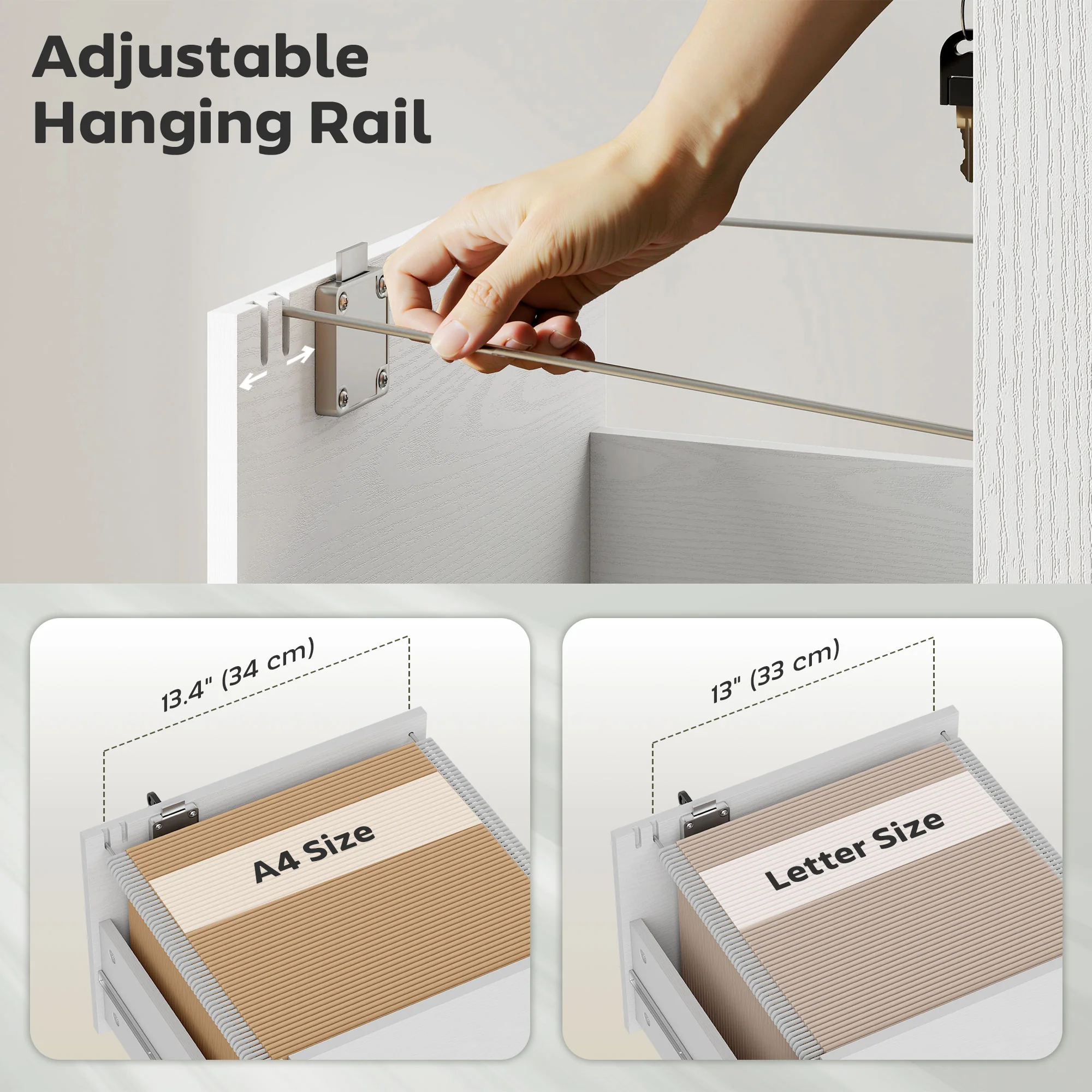HOMCOM 3 Drawer File Cabinet Rolling Filing Cabinet For A4 And Letter White - Image 4
