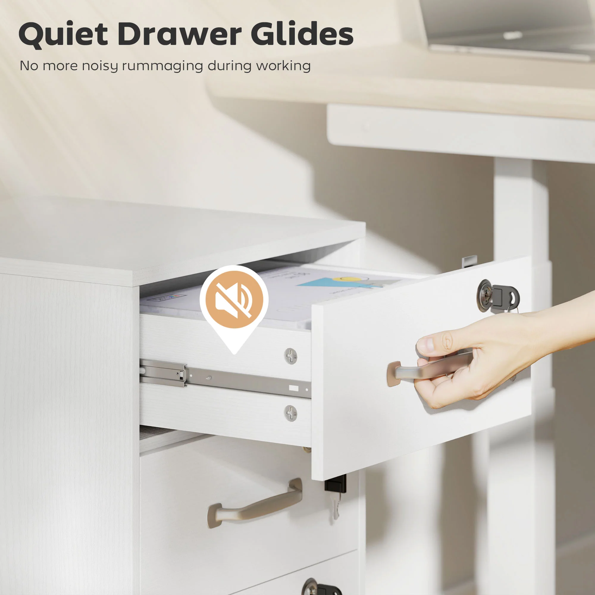 HOMCOM 3 Drawer File Cabinet Rolling Filing Cabinet For A4 And Letter White - Image 6