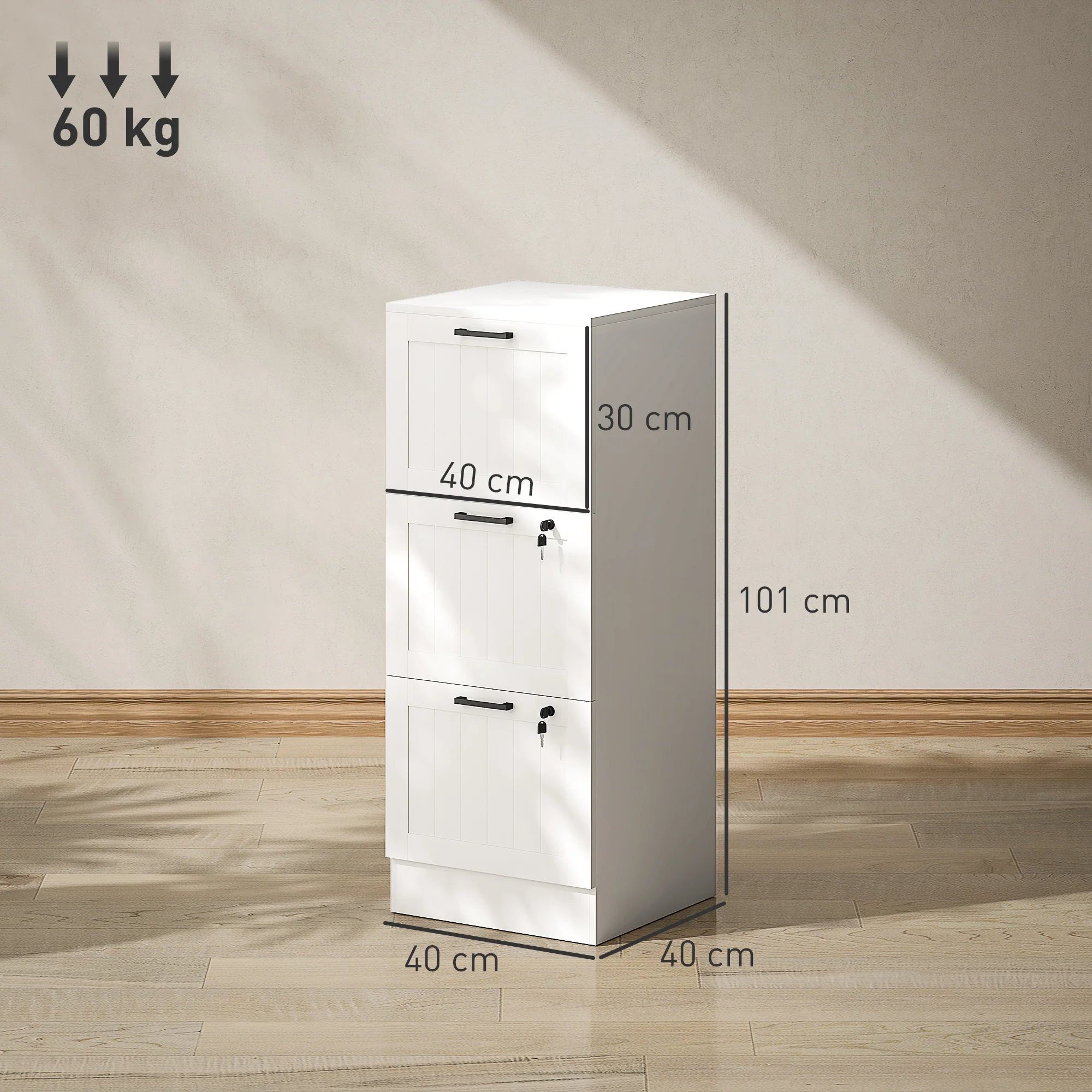 HOMCOM 3 Drawer File Cabinet with Lock and Adjustable Hanging Bars, White - Image 5