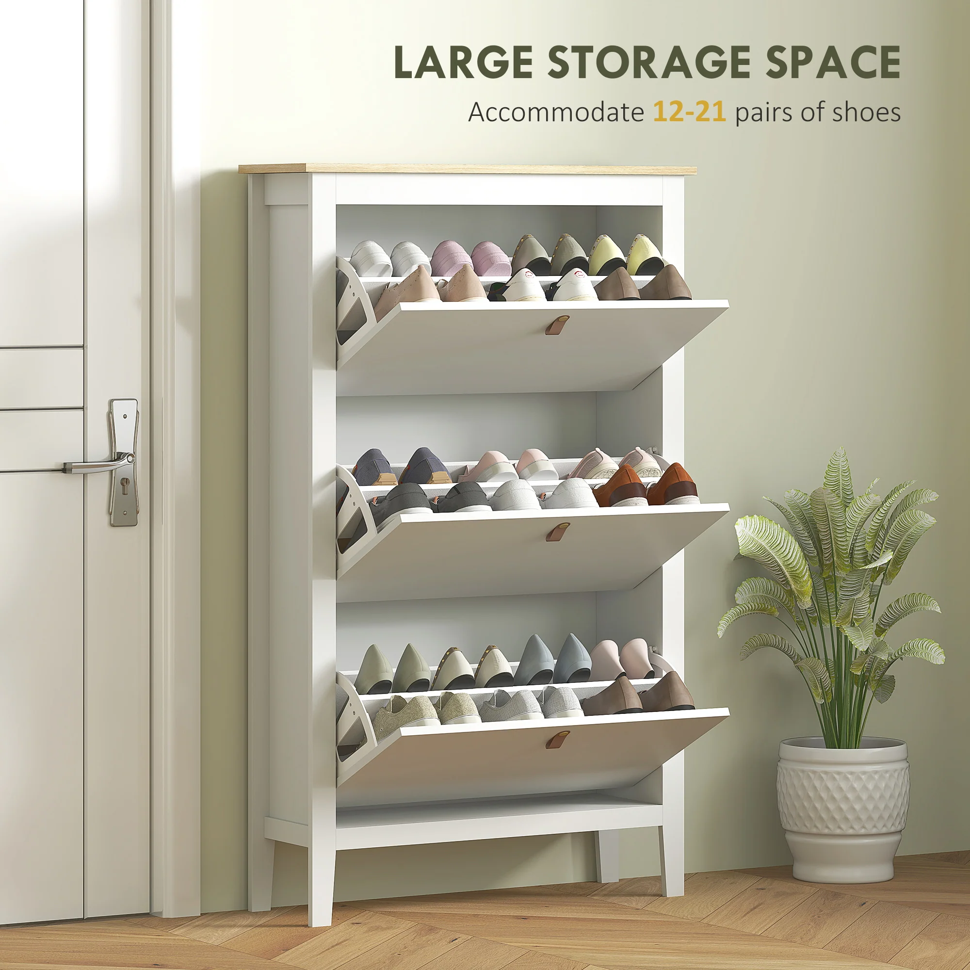 HOMCOM 3 Drawer Shoe Cabinet with Flip Doors for Hallway, Entryway, White - Image 3