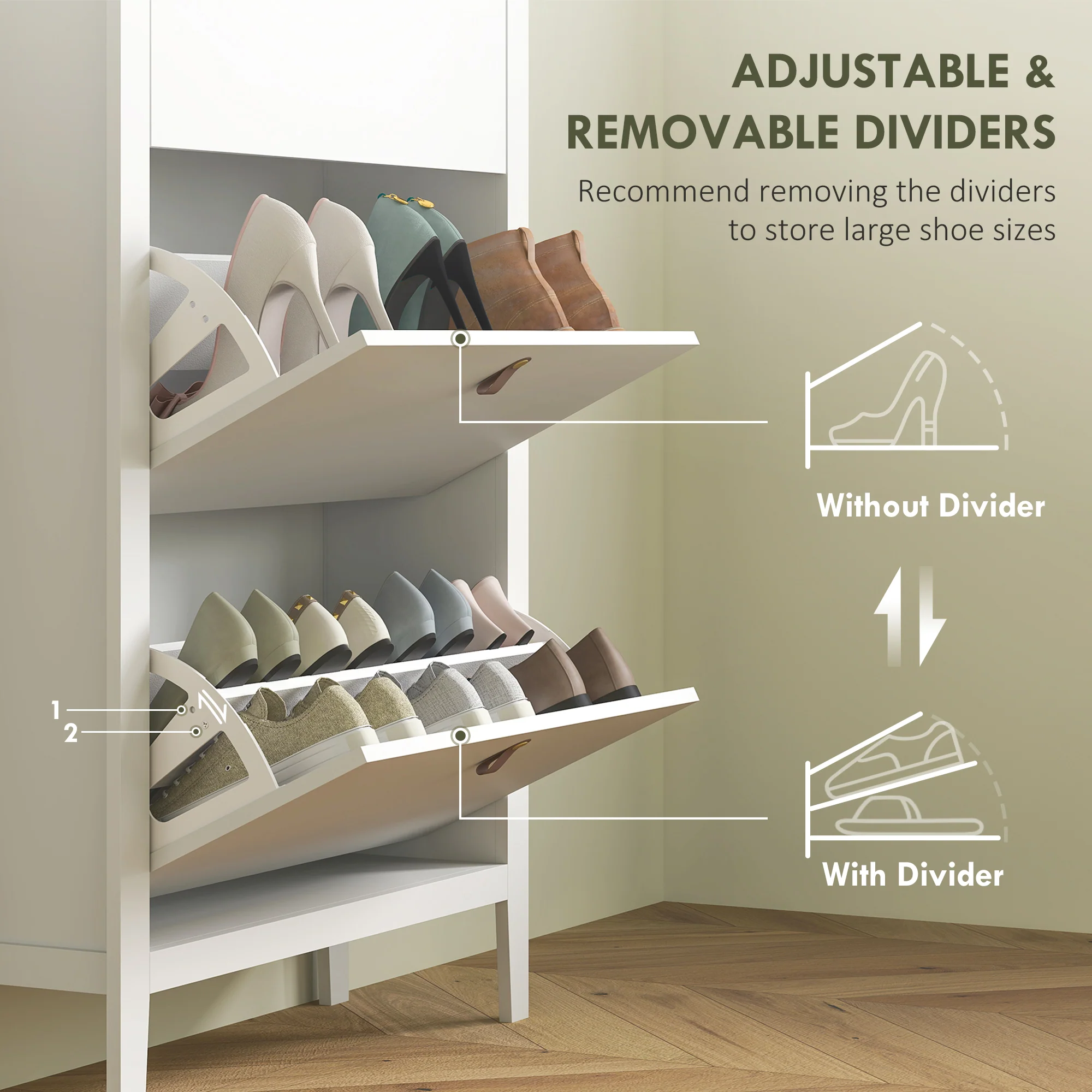 HOMCOM 3 Drawer Shoe Cabinet with Flip Doors for Hallway, Entryway, White - Image 4