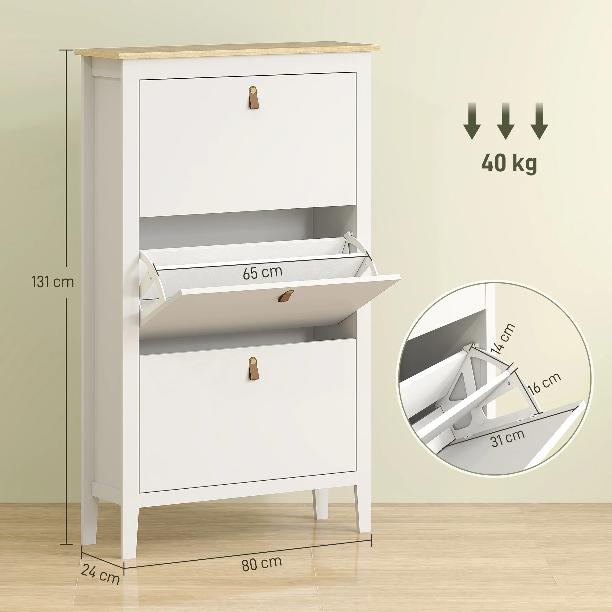 HOMCOM 3 Drawer Shoe Cabinet with Flip Doors for Hallway, Entryway, White - Image 5