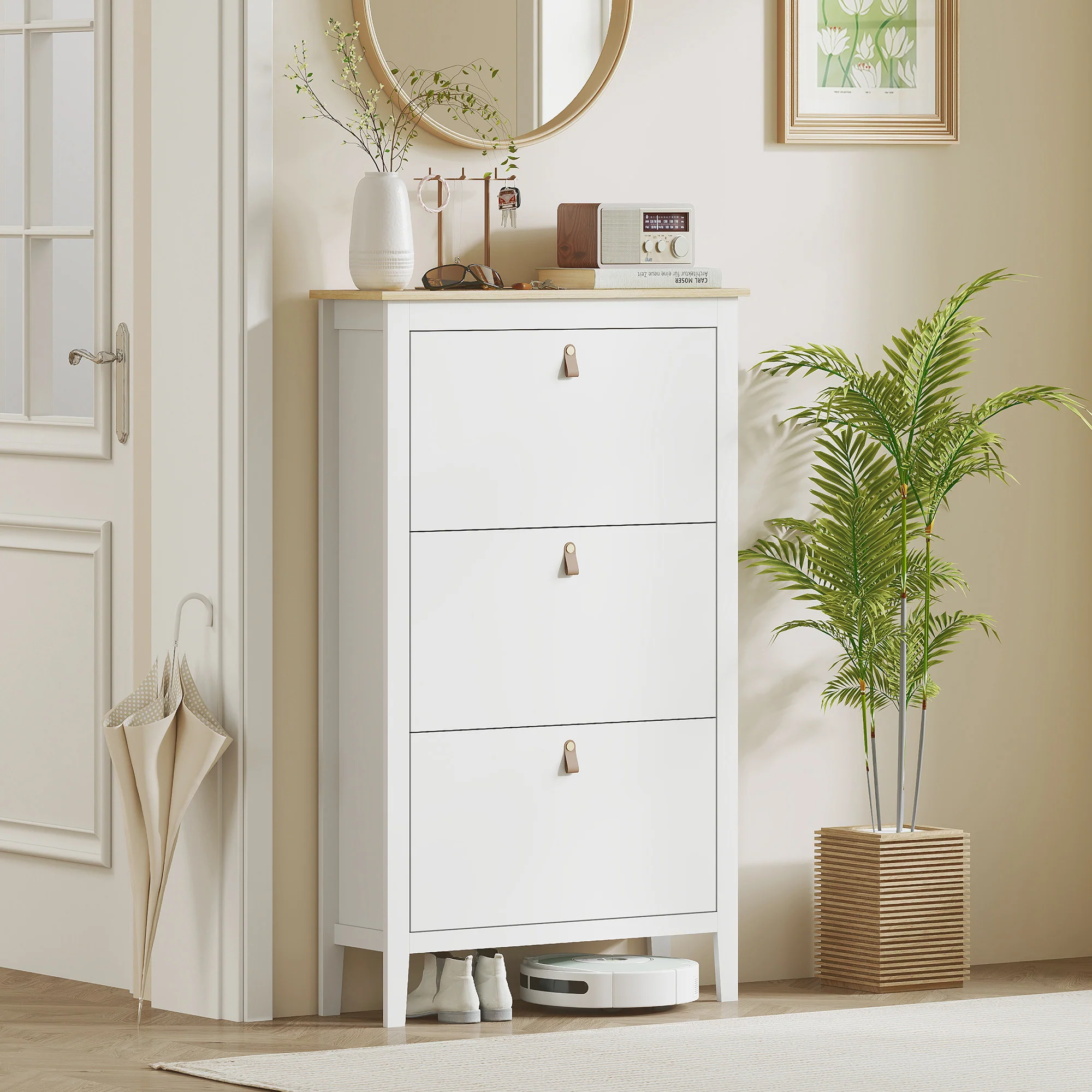 HOMCOM 3 Drawer Shoe Cabinet with Flip Doors for Hallway, Entryway, White - Image 8