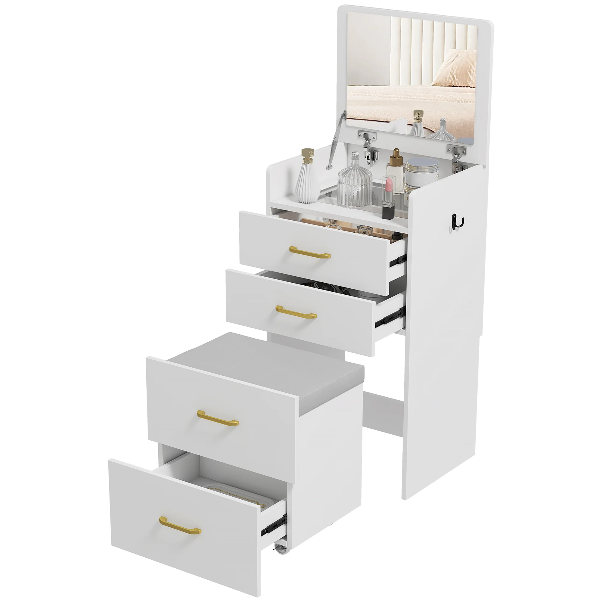 HOMCOM 3 In 1 Dressing Table Vanity Desk With Mirror And Cushioned Stool - Image 2
