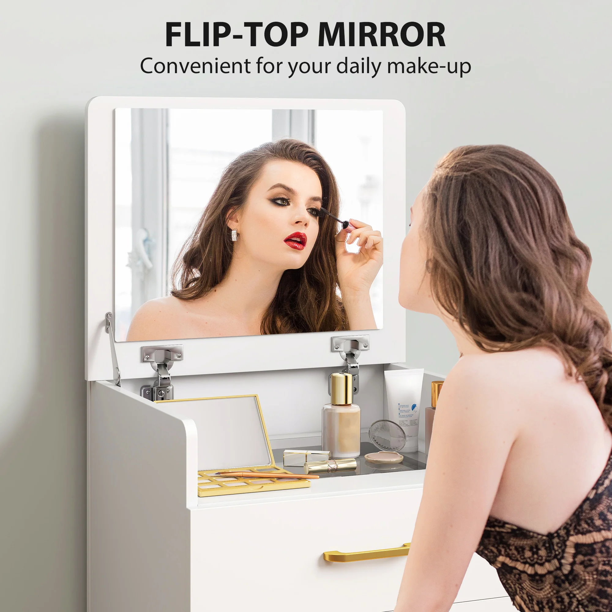 HOMCOM 3 In 1 Dressing Table Vanity Desk With Mirror And Cushioned Stool - Image 4