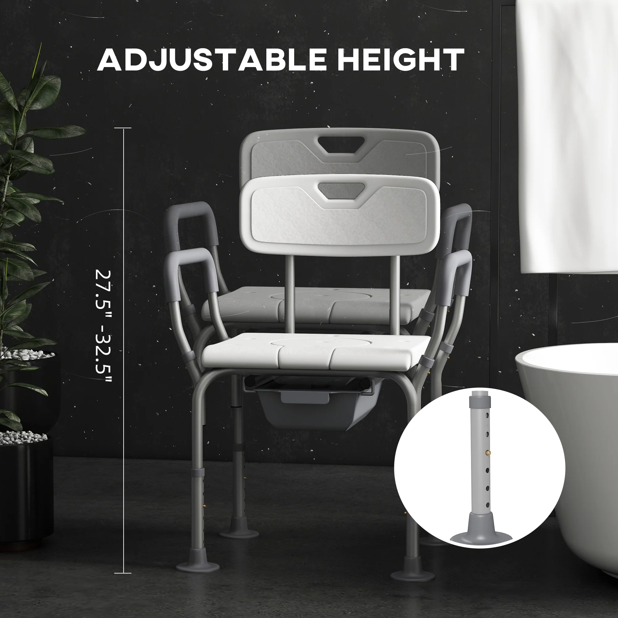 HOMCOM 3-in-1 Shower Chair Adjustable Bedside Commode Raised Toilet Seat White - Image 4