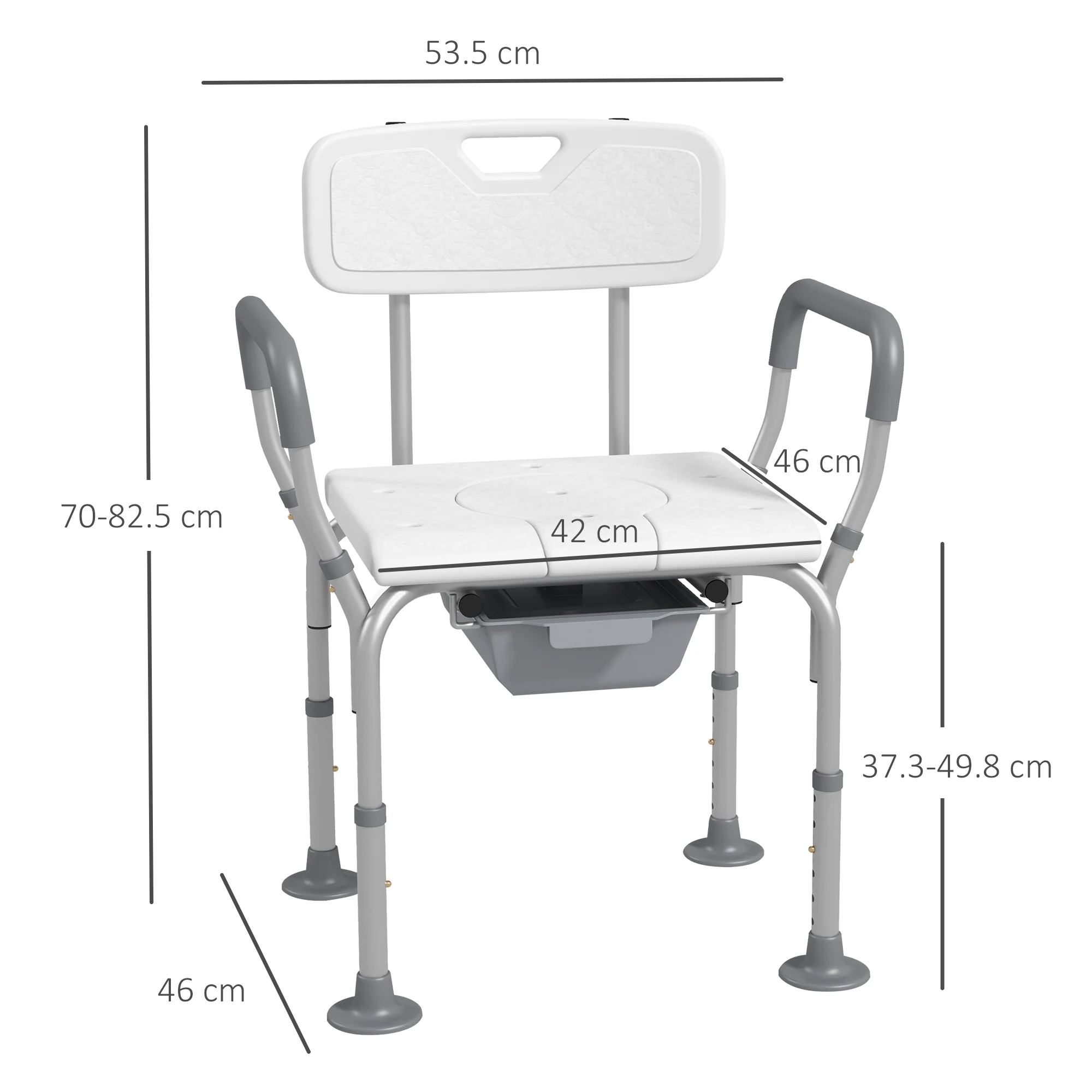 HOMCOM 3-in-1 Shower Chair Adjustable Bedside Commode Raised Toilet Seat White - Image 5