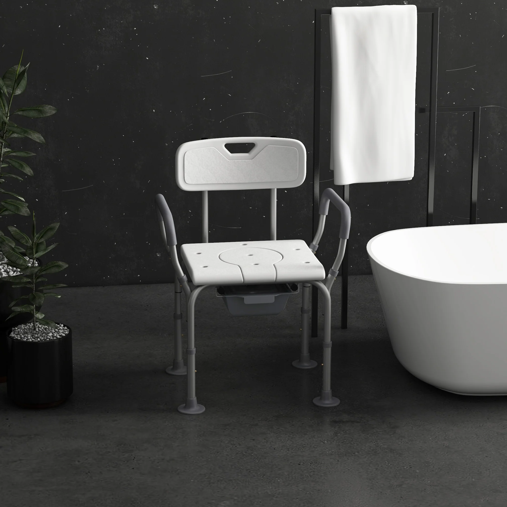 HOMCOM 3-in-1 Shower Chair Adjustable Bedside Commode Raised Toilet Seat White - Image 8