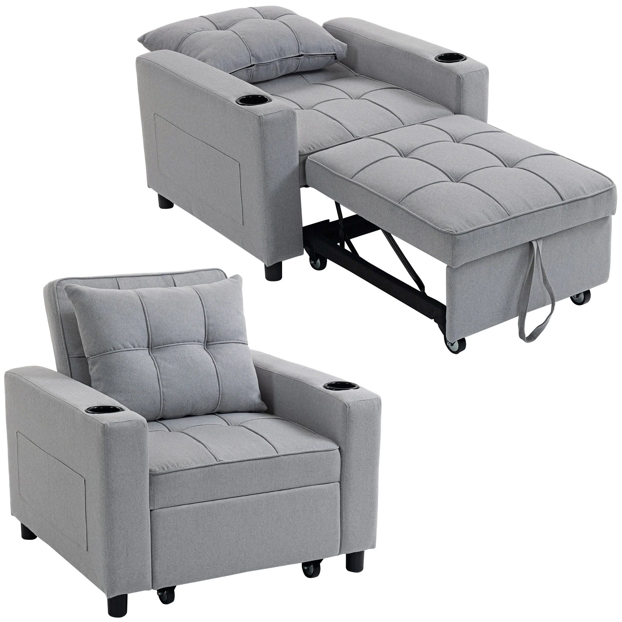 HOMCOM 3-in-1 Sofa Bed, Convertible Sleeper Chair With Adjustable Backrest