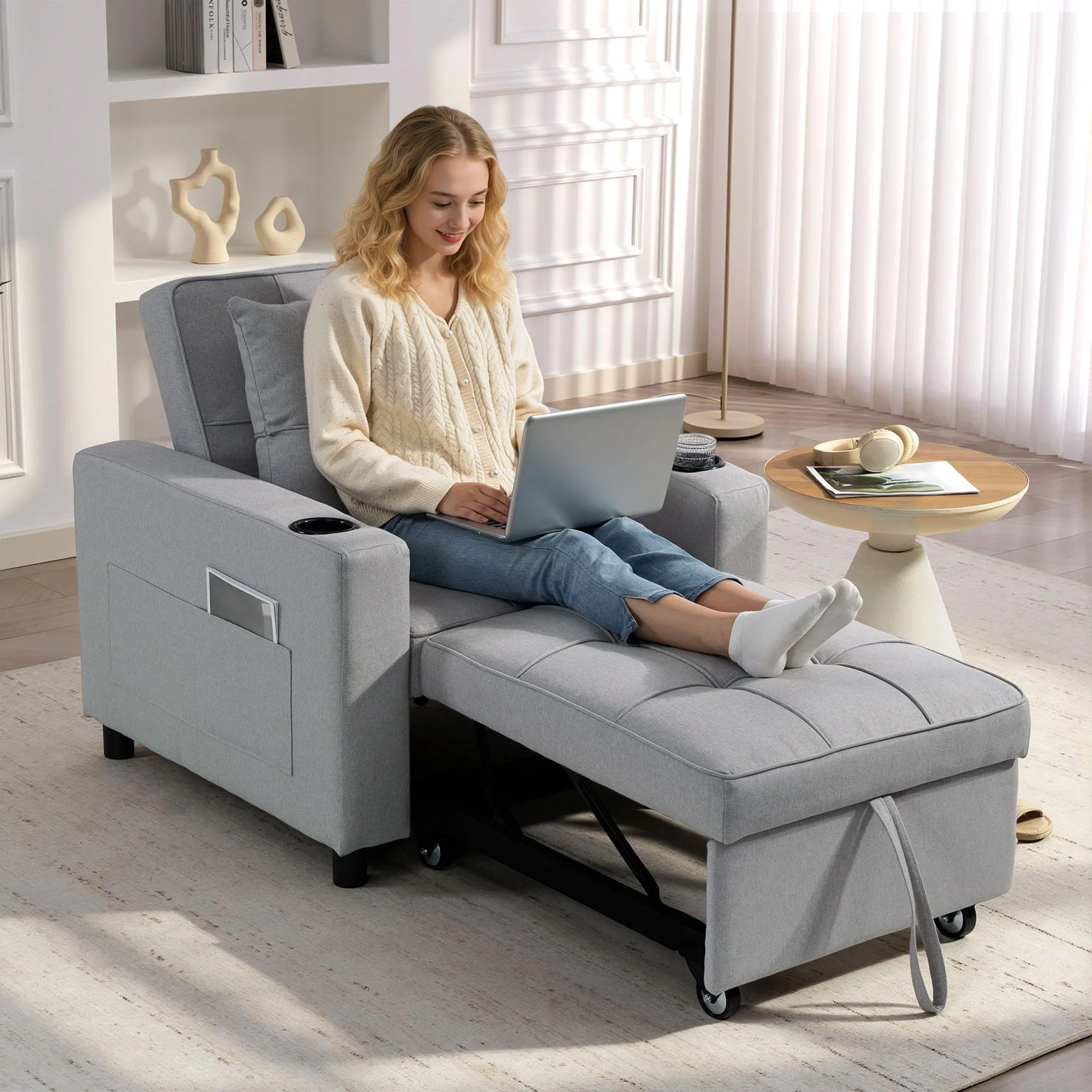HOMCOM 3-in-1 Sofa Bed, Convertible Sleeper Chair With Adjustable Backrest - Image 2