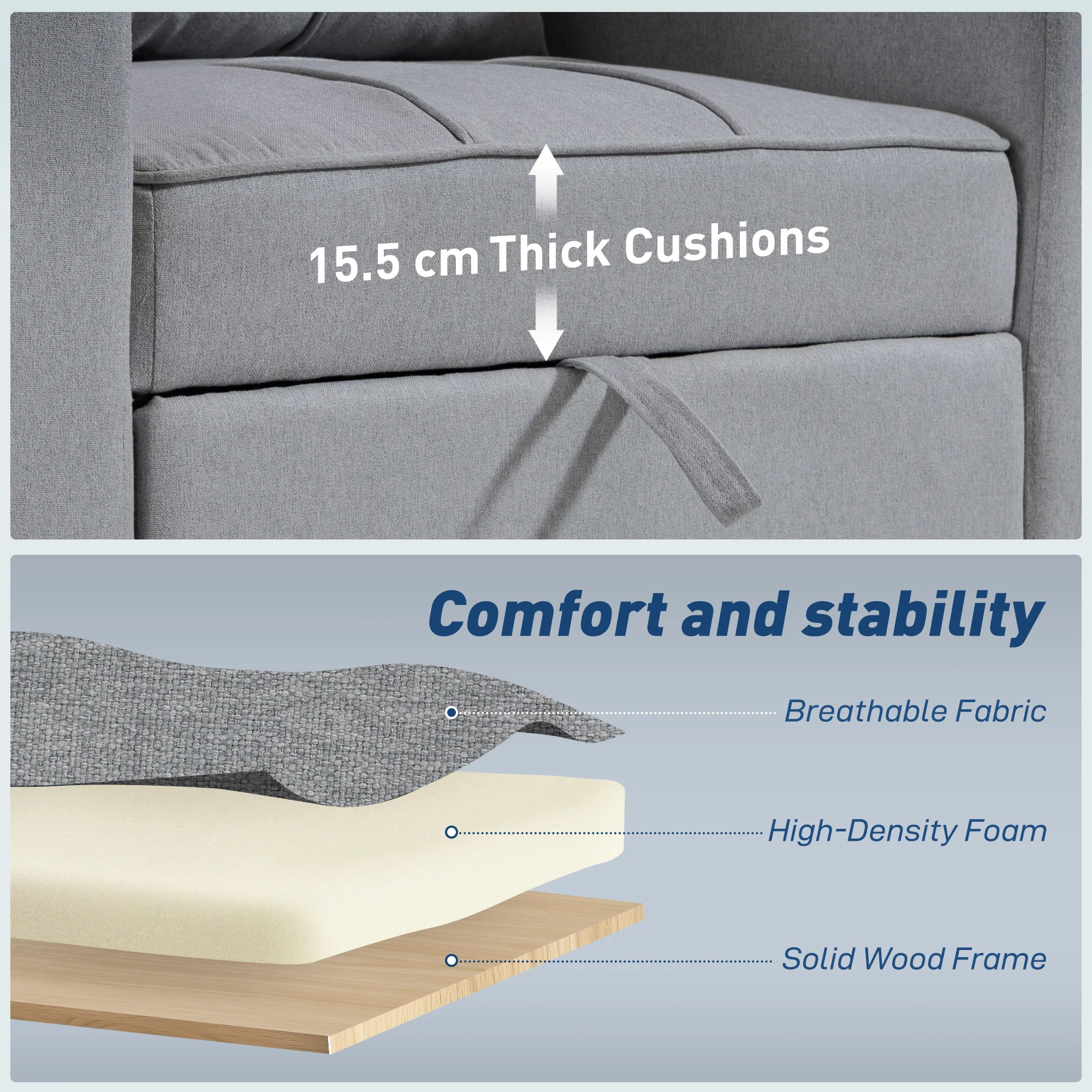 HOMCOM 3-in-1 Sofa Bed, Convertible Sleeper Chair With Adjustable Backrest - Image 7