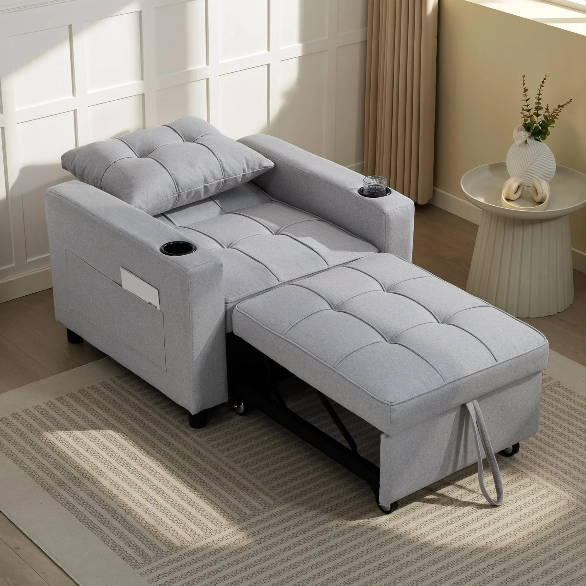 HOMCOM 3-in-1 Sofa Bed, Convertible Sleeper Chair With Adjustable Backrest - Image 8