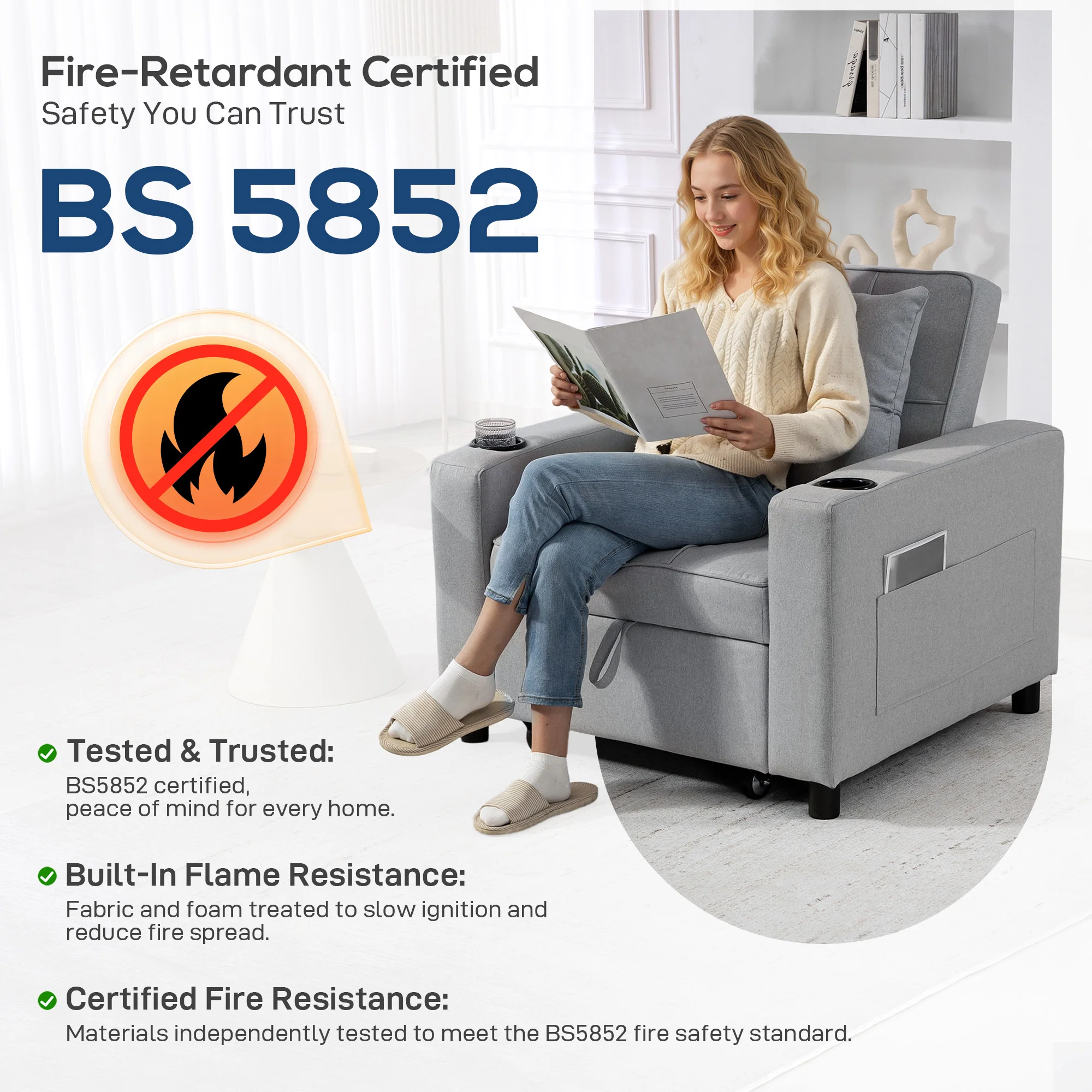 HOMCOM 3-in-1 Sofa Bed, Convertible Sleeper Chair With Adjustable Backrest - Image 9