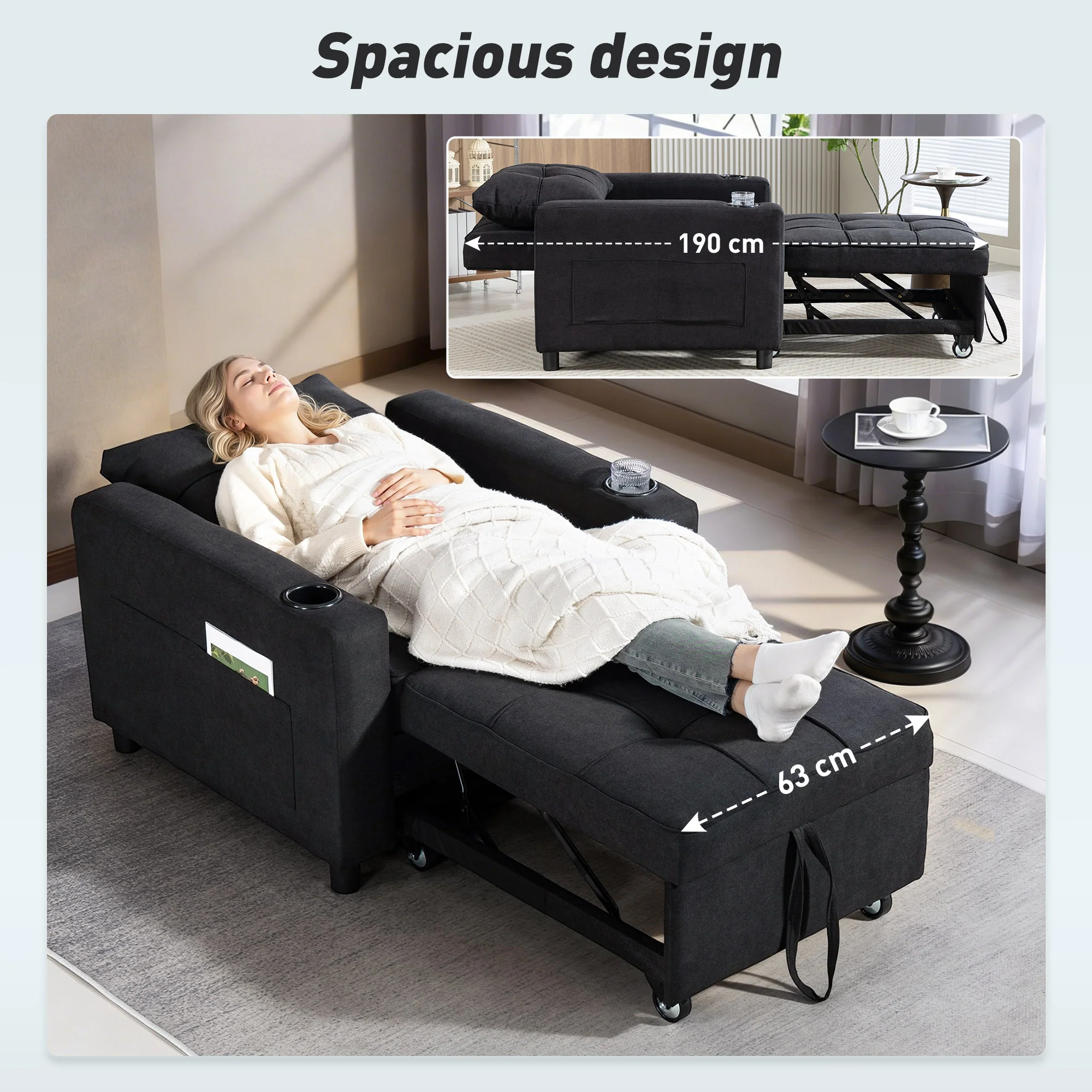 HOMCOM 3-in-1 Sofa Bed, Convertible Sleeper Chair With Adjustable Backrest - Image 6