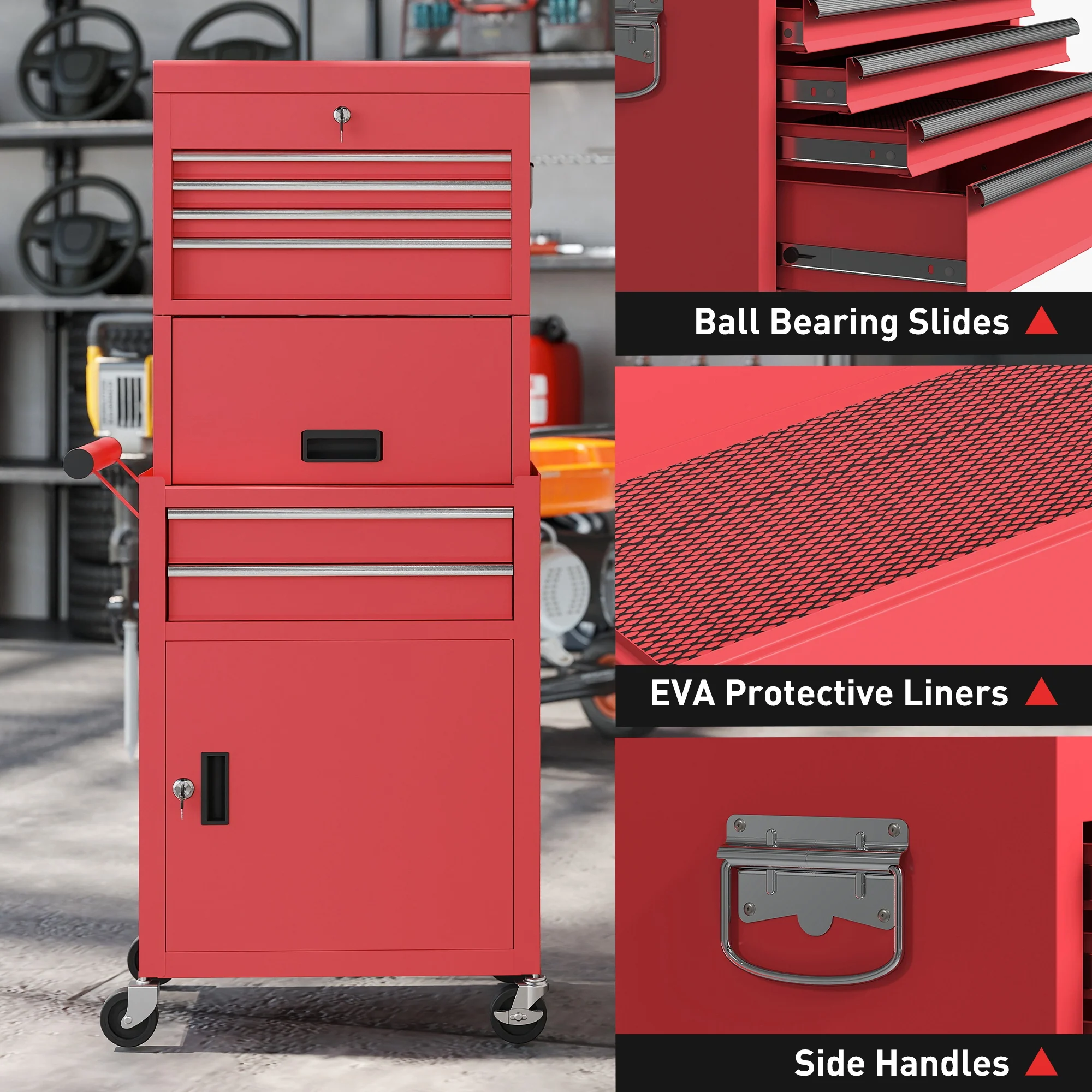 HOMCOM 3-in-1 Tool Cabinet with Wheels, Rolling Tool Chest with 6 Drawers - Image 8