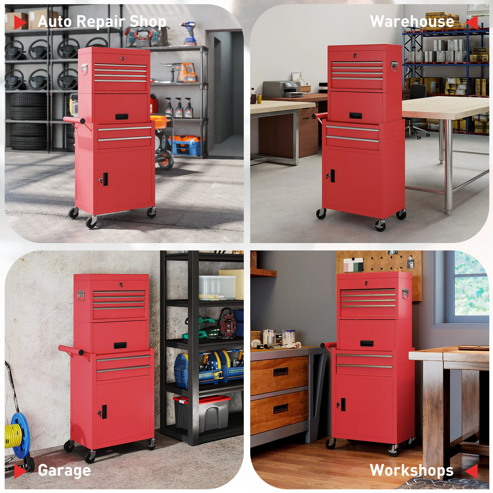 HOMCOM 3-in-1 Tool Cabinet with Wheels, Rolling Tool Chest with 6 Drawers - Image 9