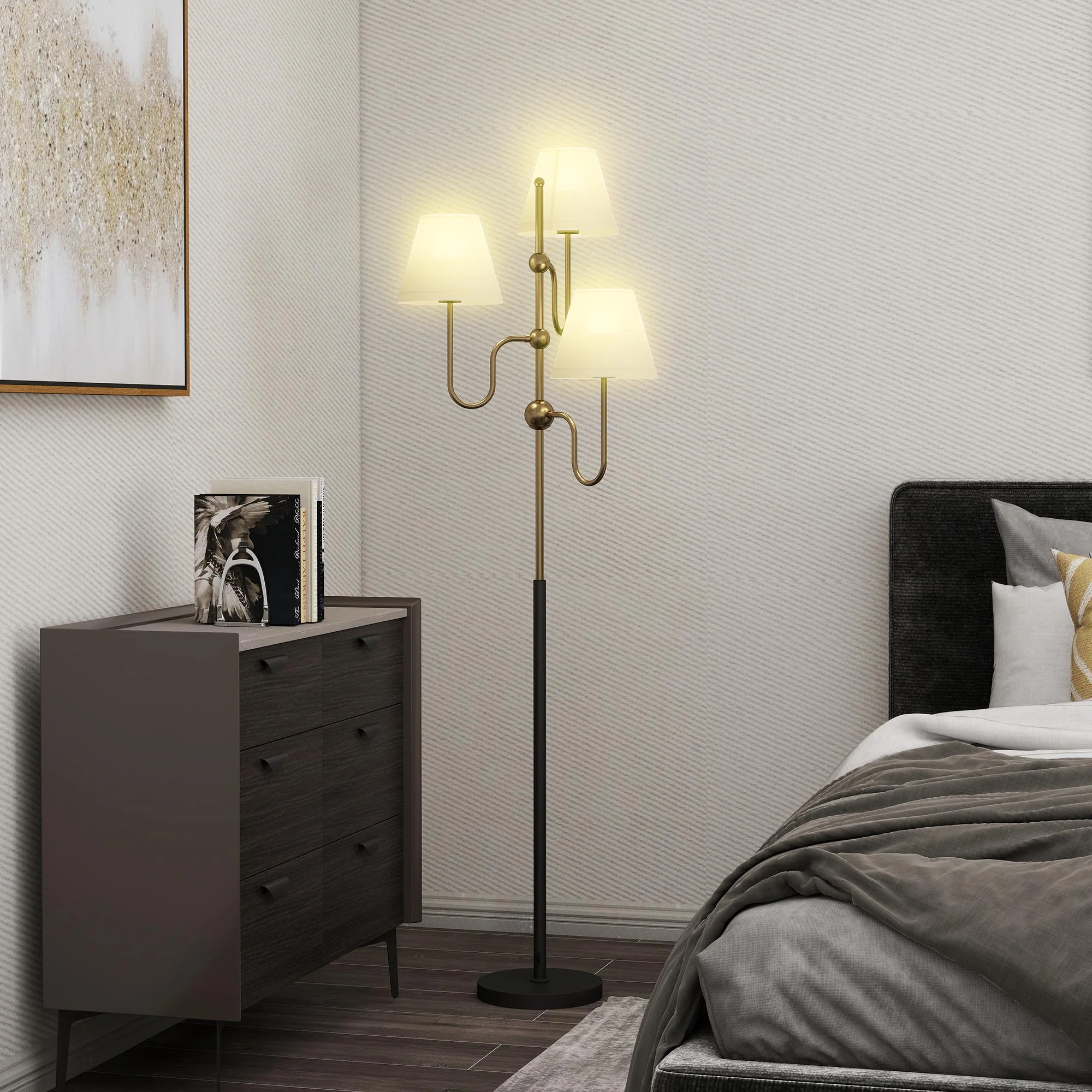 HOMCOM 3-Light Floor Lamp, 165 cm Tall Standing Lamp with Foot Switch - Image 2