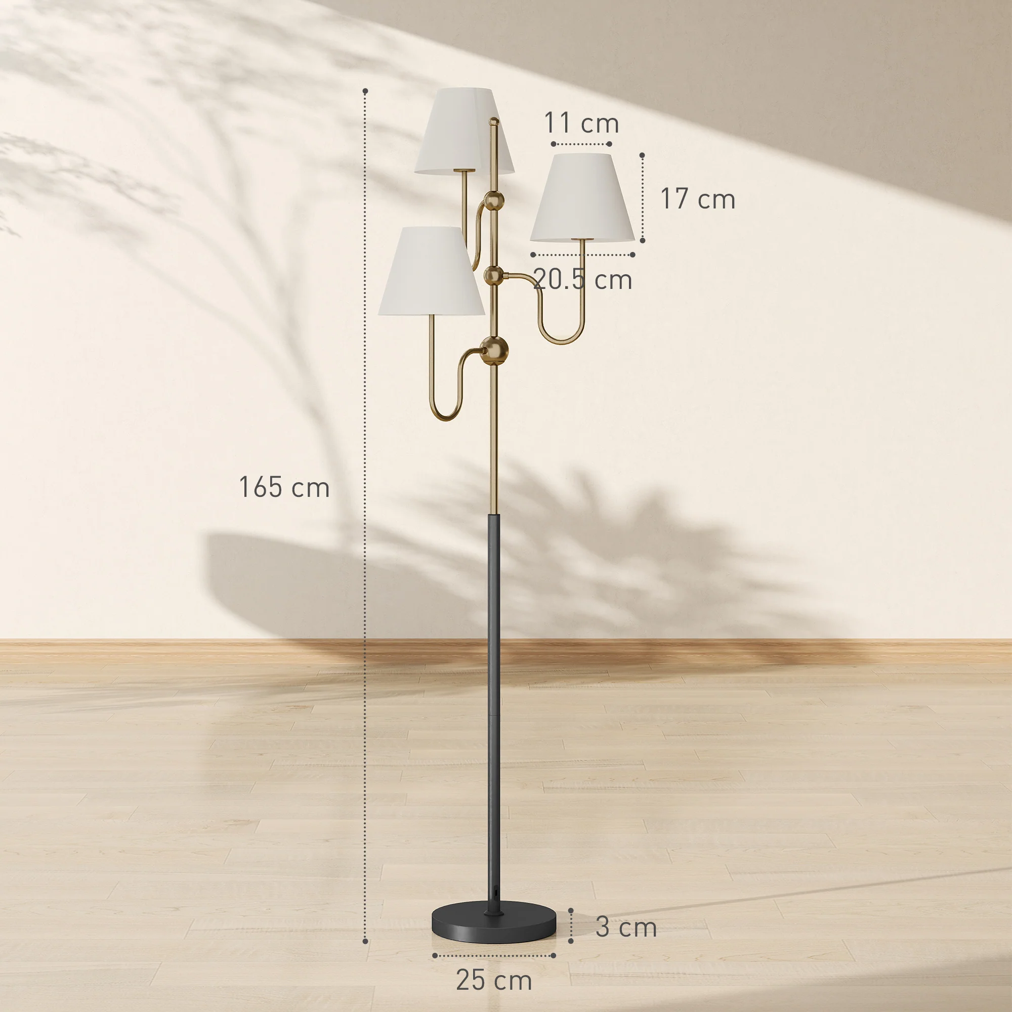 HOMCOM 3-Light Floor Lamp, 165 cm Tall Standing Lamp with Foot Switch - Image 5