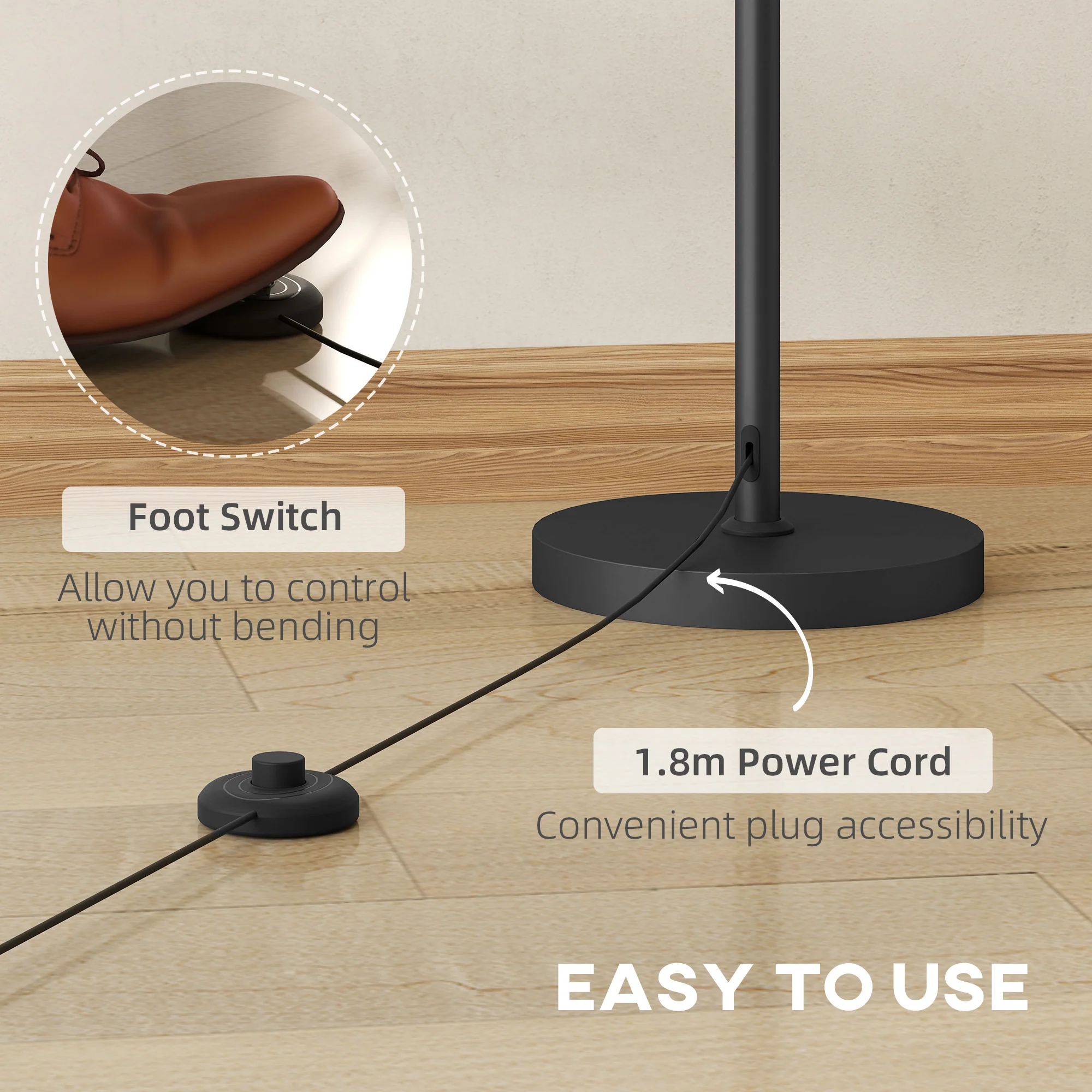 HOMCOM 3-Light Floor Lamp, 165 cm Tall Standing Lamp with Foot Switch - Image 6