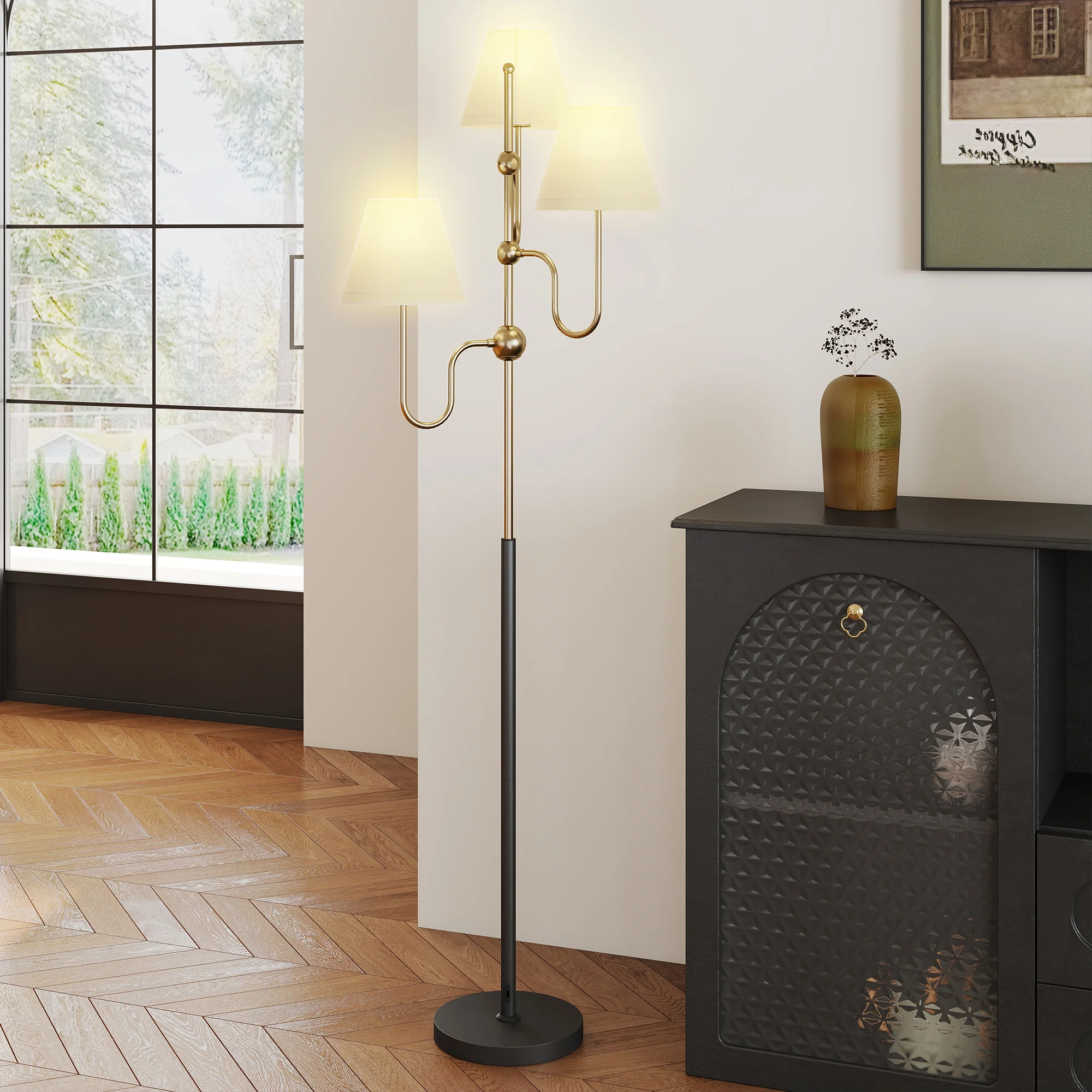 HOMCOM 3-Light Floor Lamp, 165 cm Tall Standing Lamp with Foot Switch - Image 8