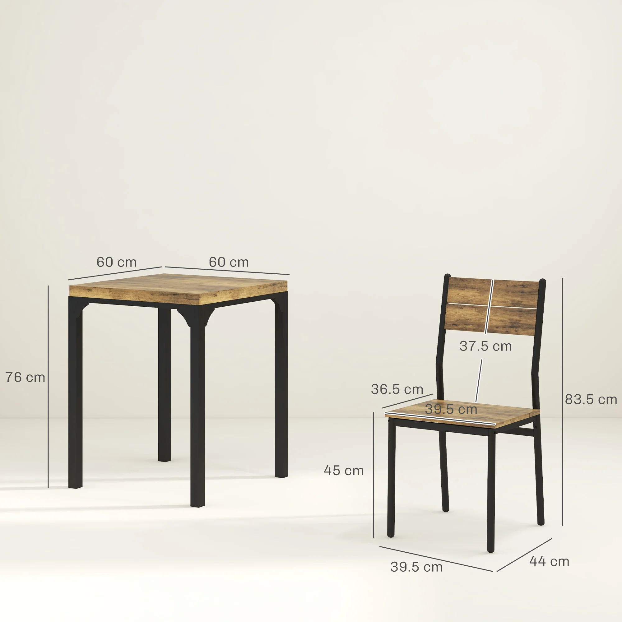 HOMCOM 3 Pcs Compact Dining Table 2 Chairs Set Rustic Brown - Image 5