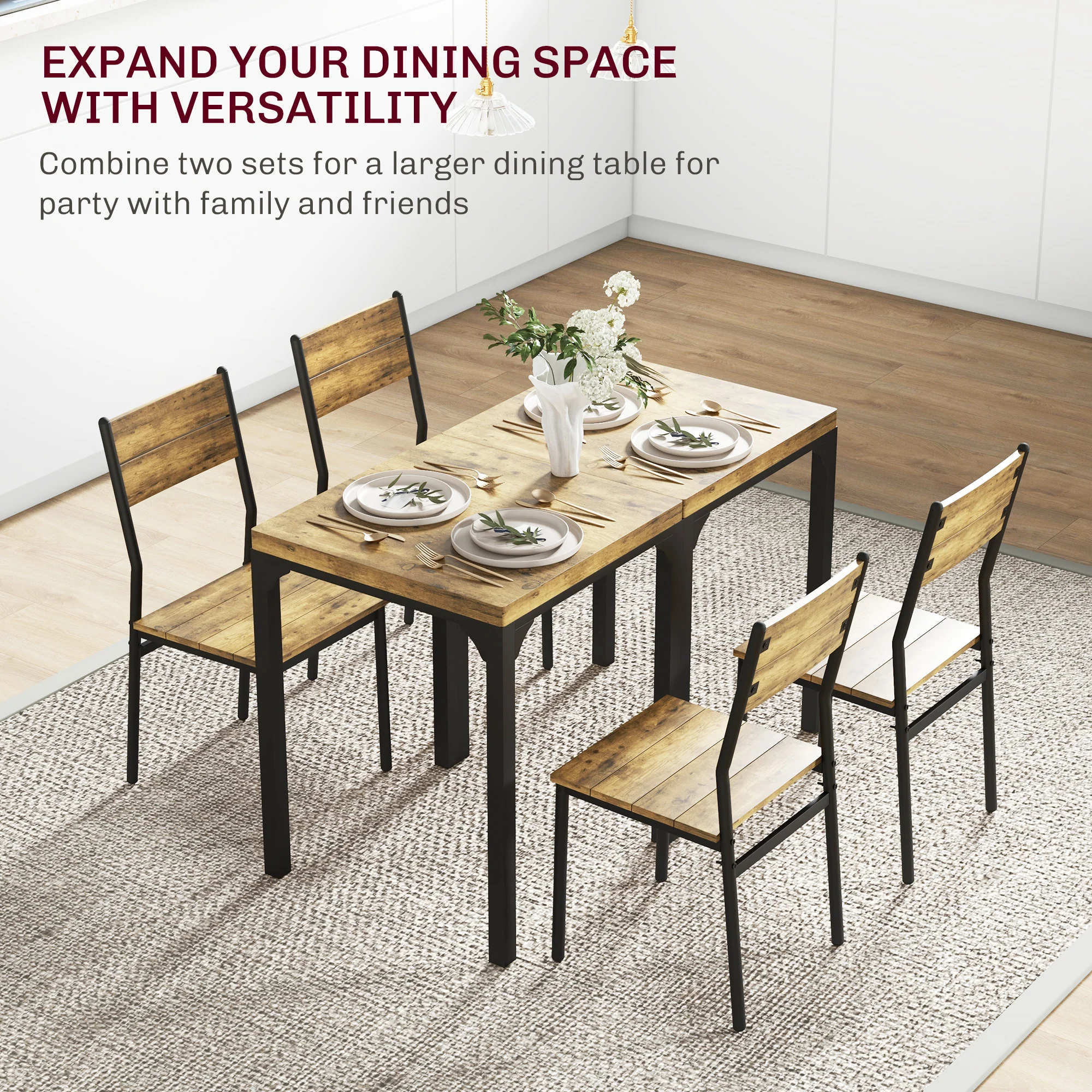 HOMCOM 3 Pcs Compact Dining Table 2 Chairs Set Rustic Brown - Image 7