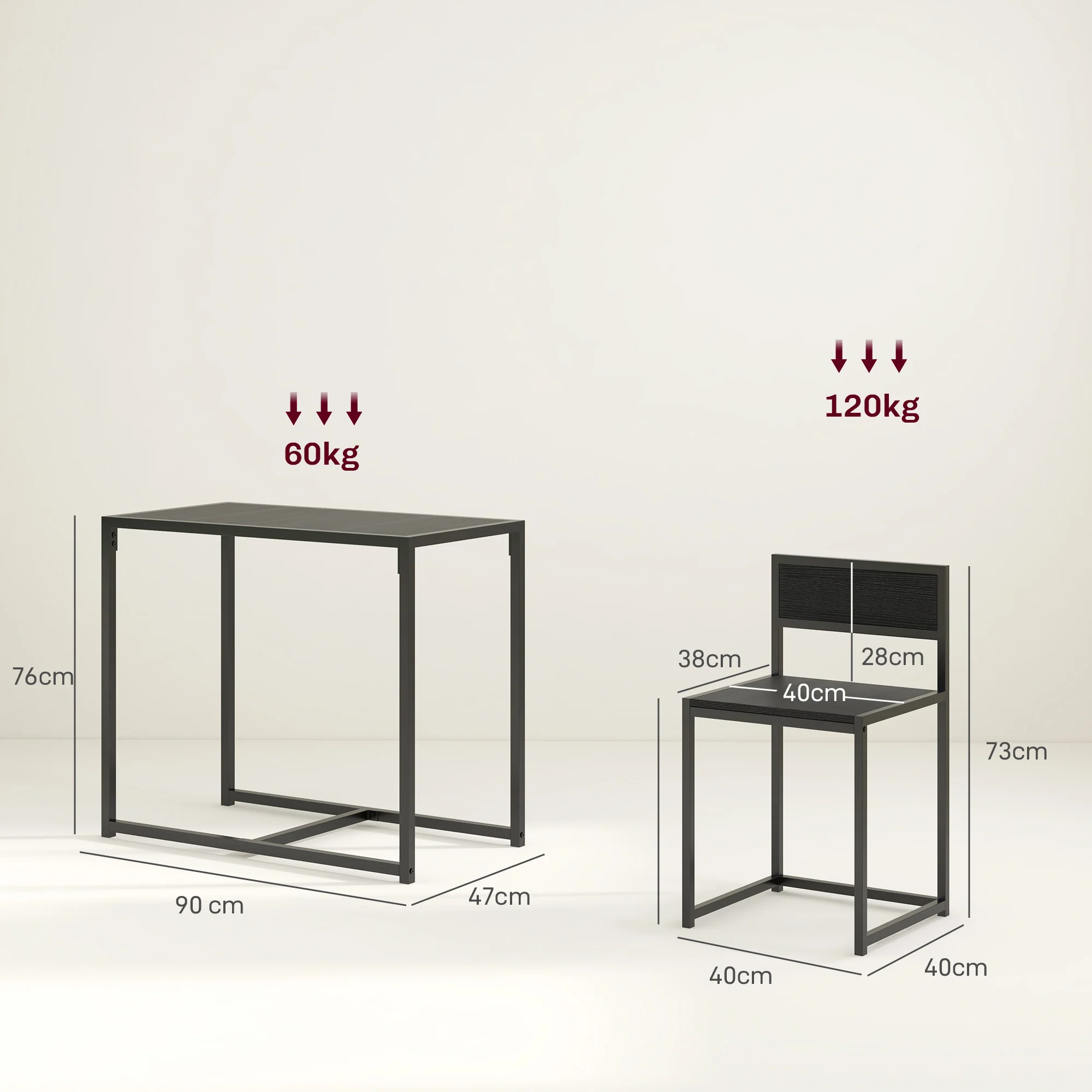 HOMCOM 3 Piece Dining Table Set With Metal Frame, Black - Image 5