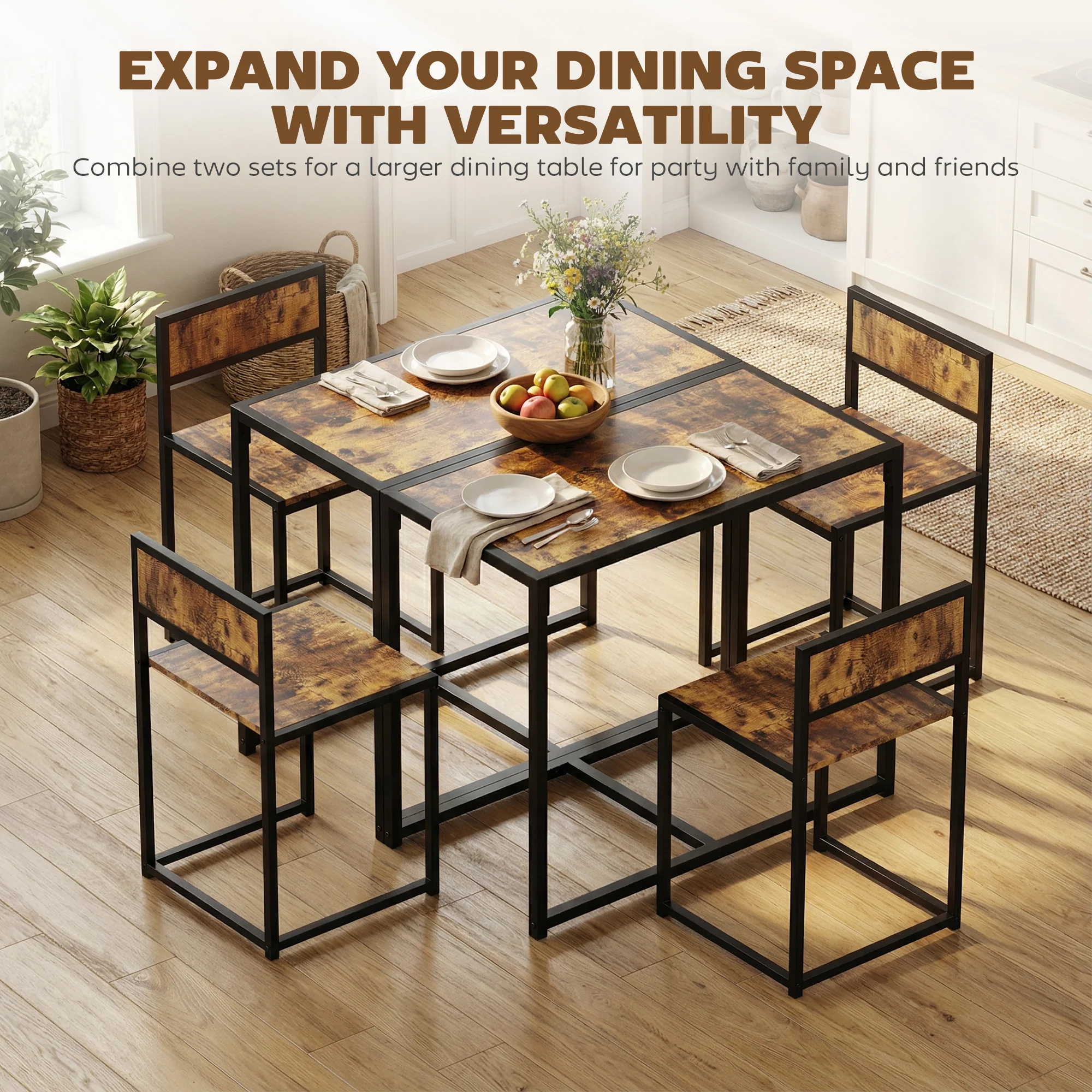 HOMCOM 3 Piece Dining Table Set With Metal Frame Rustic Brown - Image 7