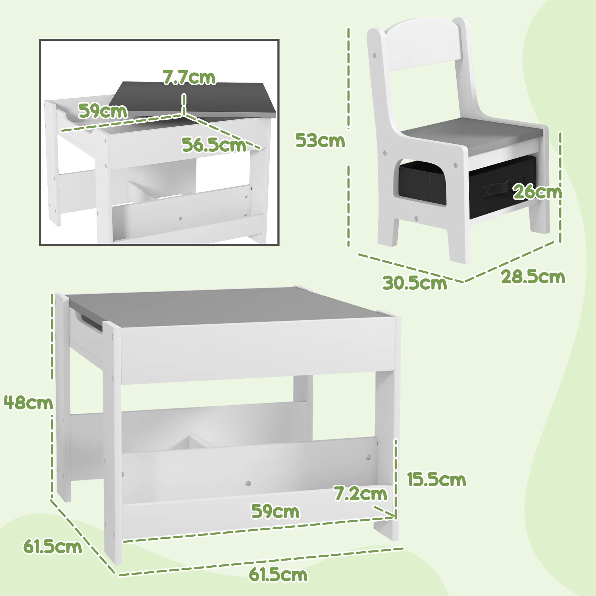 HOMCOM 3-Piece Kids Table and Chair Set for Nursery, Playroom, Classroom - Image 5