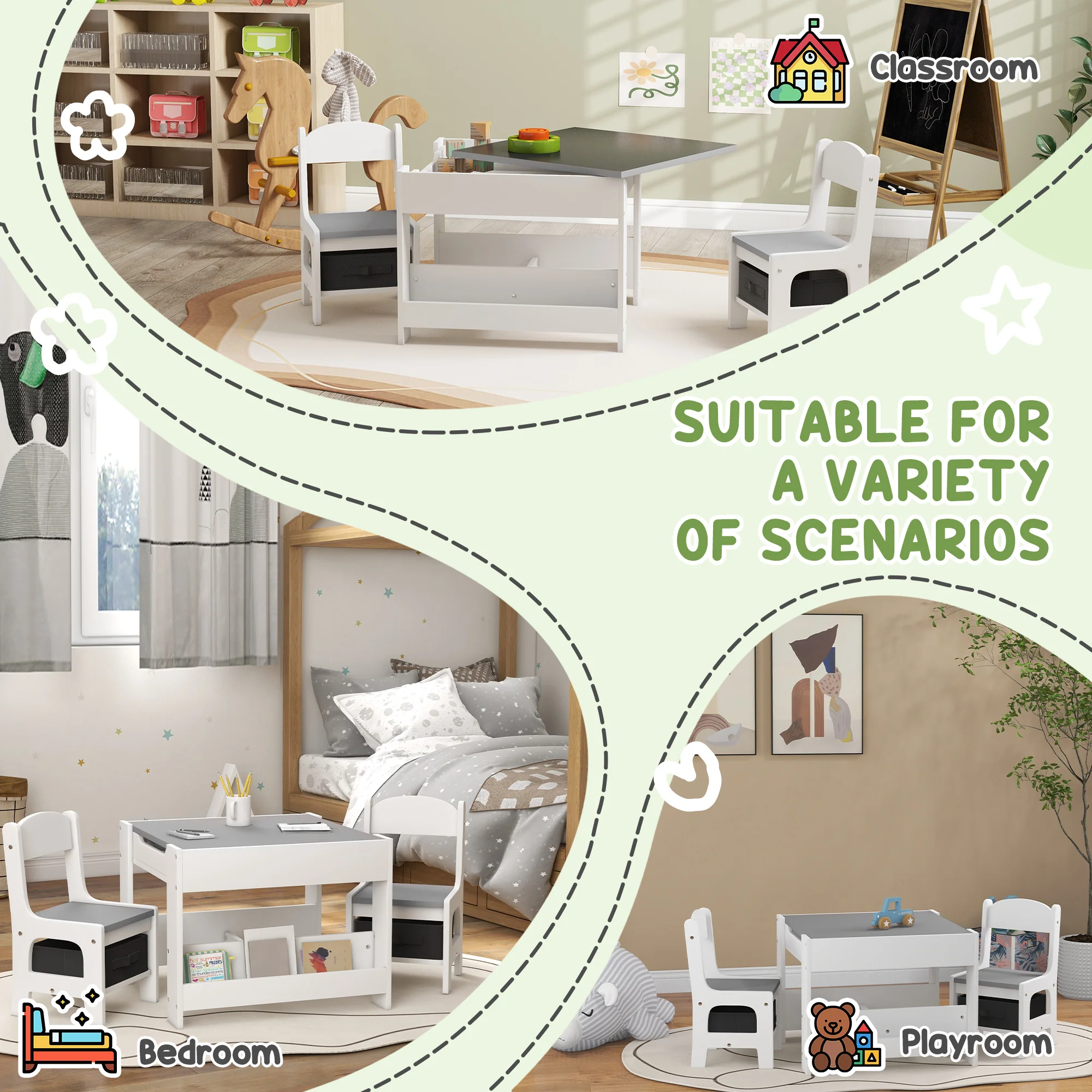 HOMCOM 3-Piece Kids Table and Chair Set for Nursery, Playroom, Classroom - Image 7