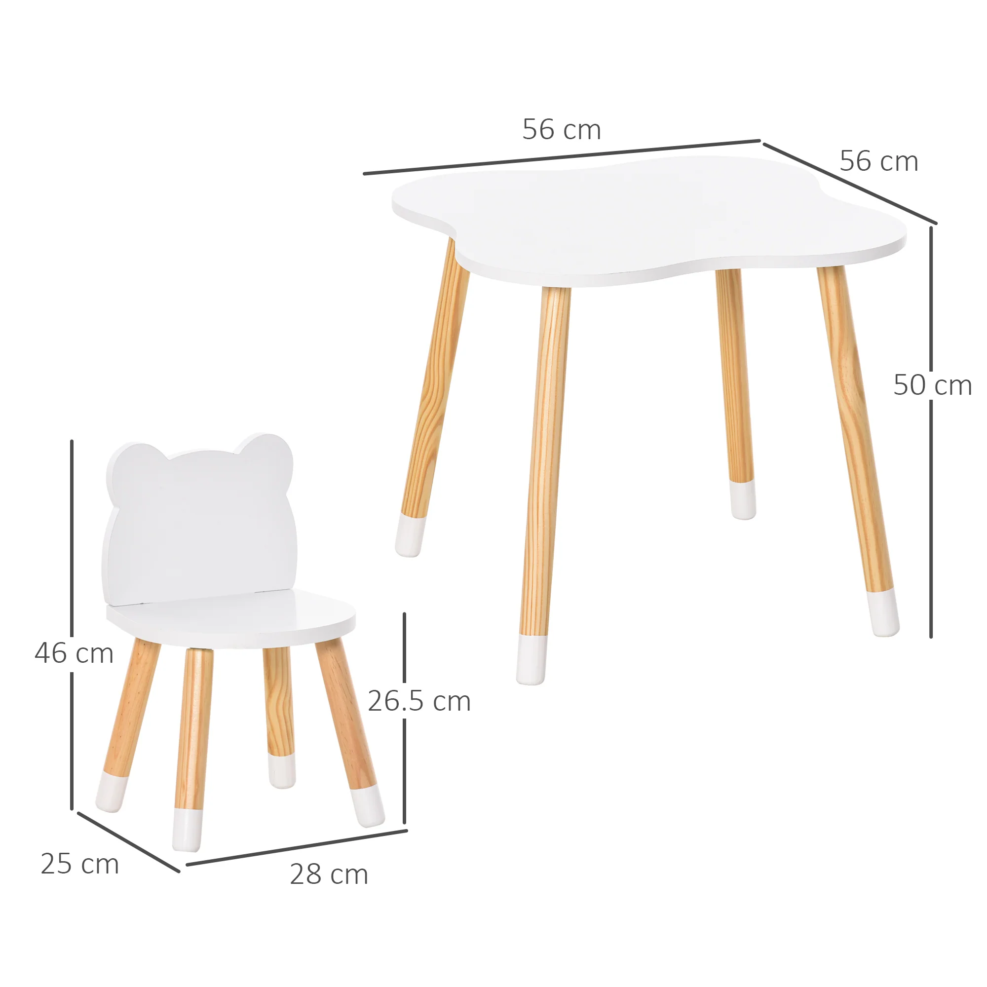 HOMCOM 3 Piece Kids Table And Chair Set With 2 Bear-shaped Chairs, White - Image 5
