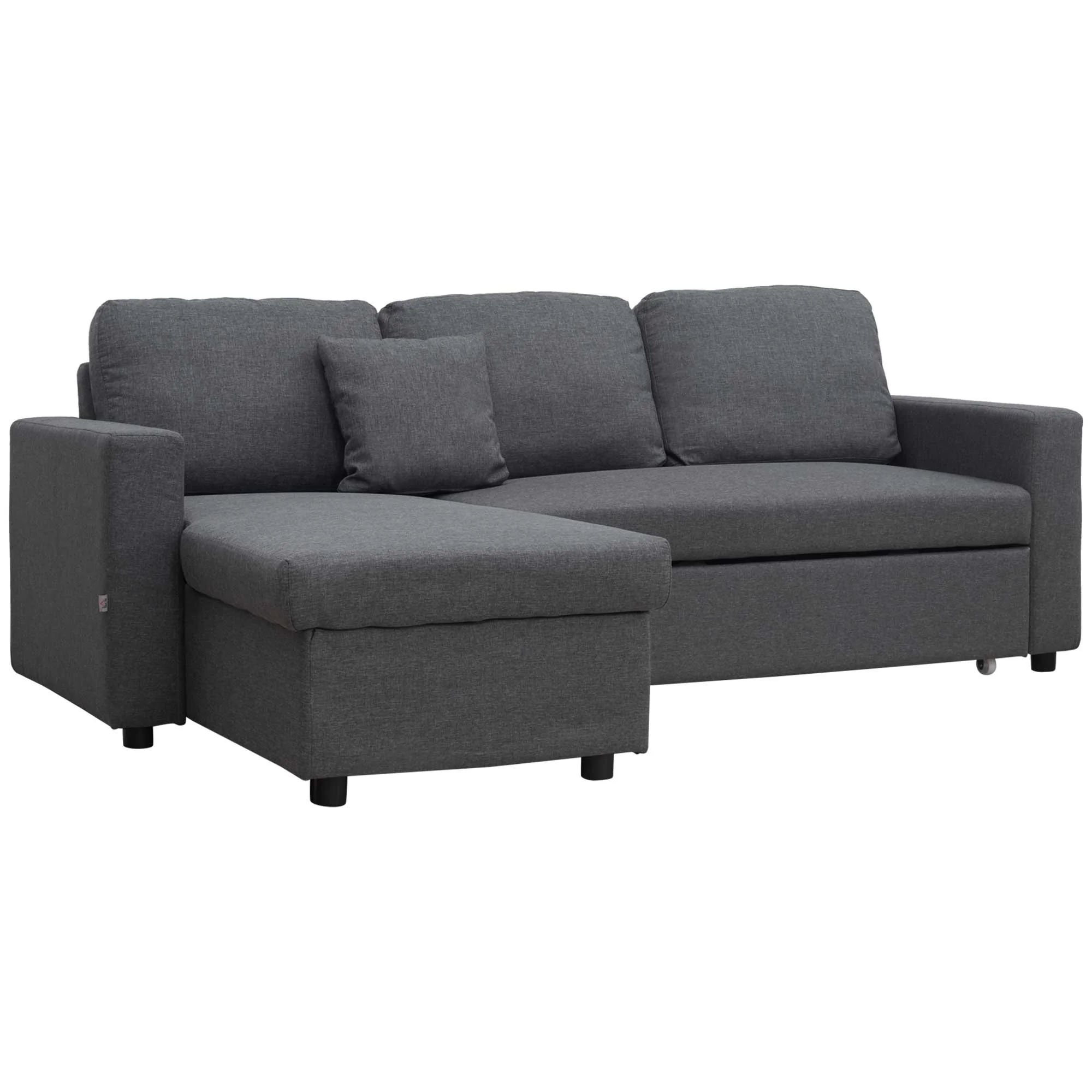 HOMCOM 3 Seater L Couches for Living Room with Storage Chaise Lounge Grey