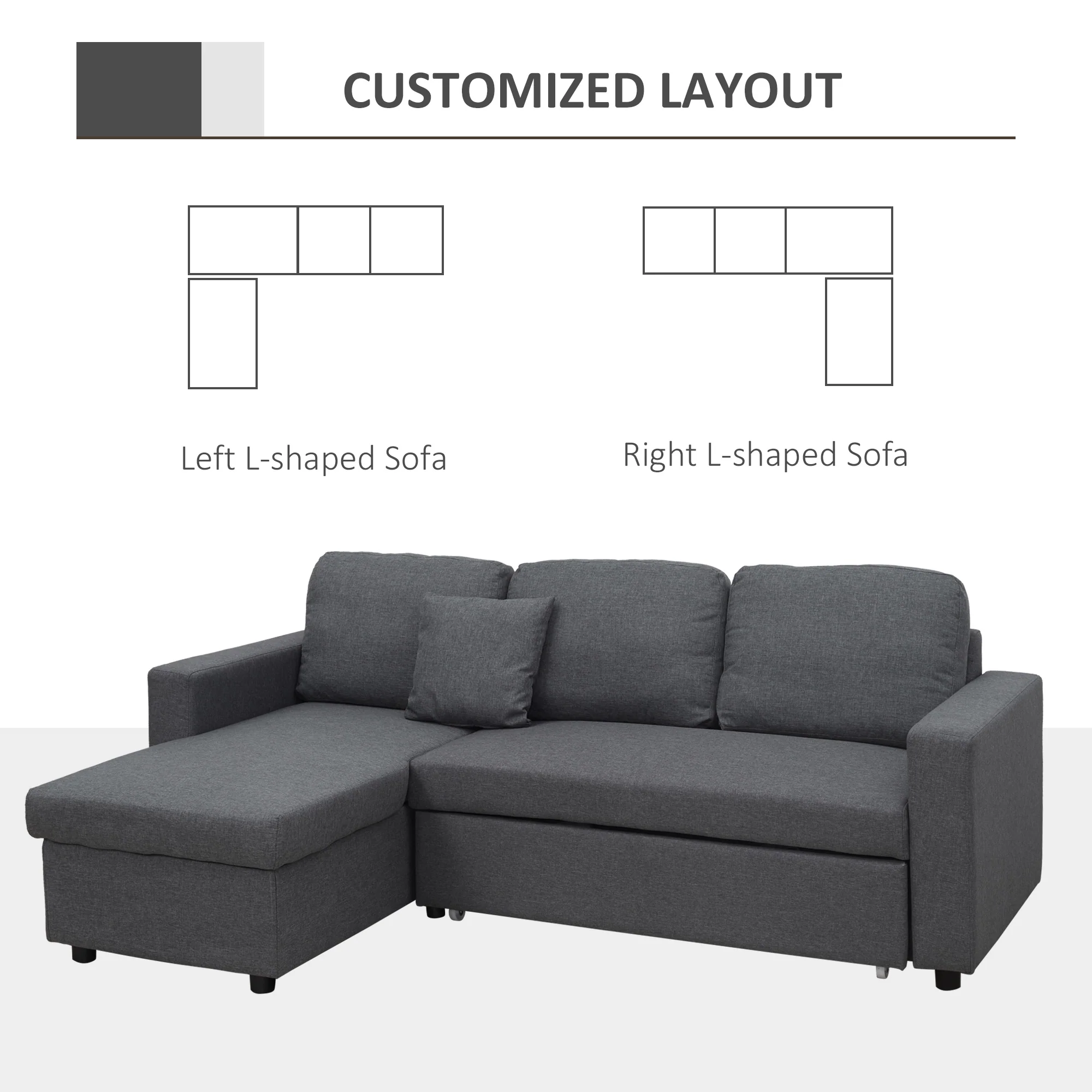 HOMCOM 3 Seater L Couches for Living Room with Storage Chaise Lounge Grey - Image 6