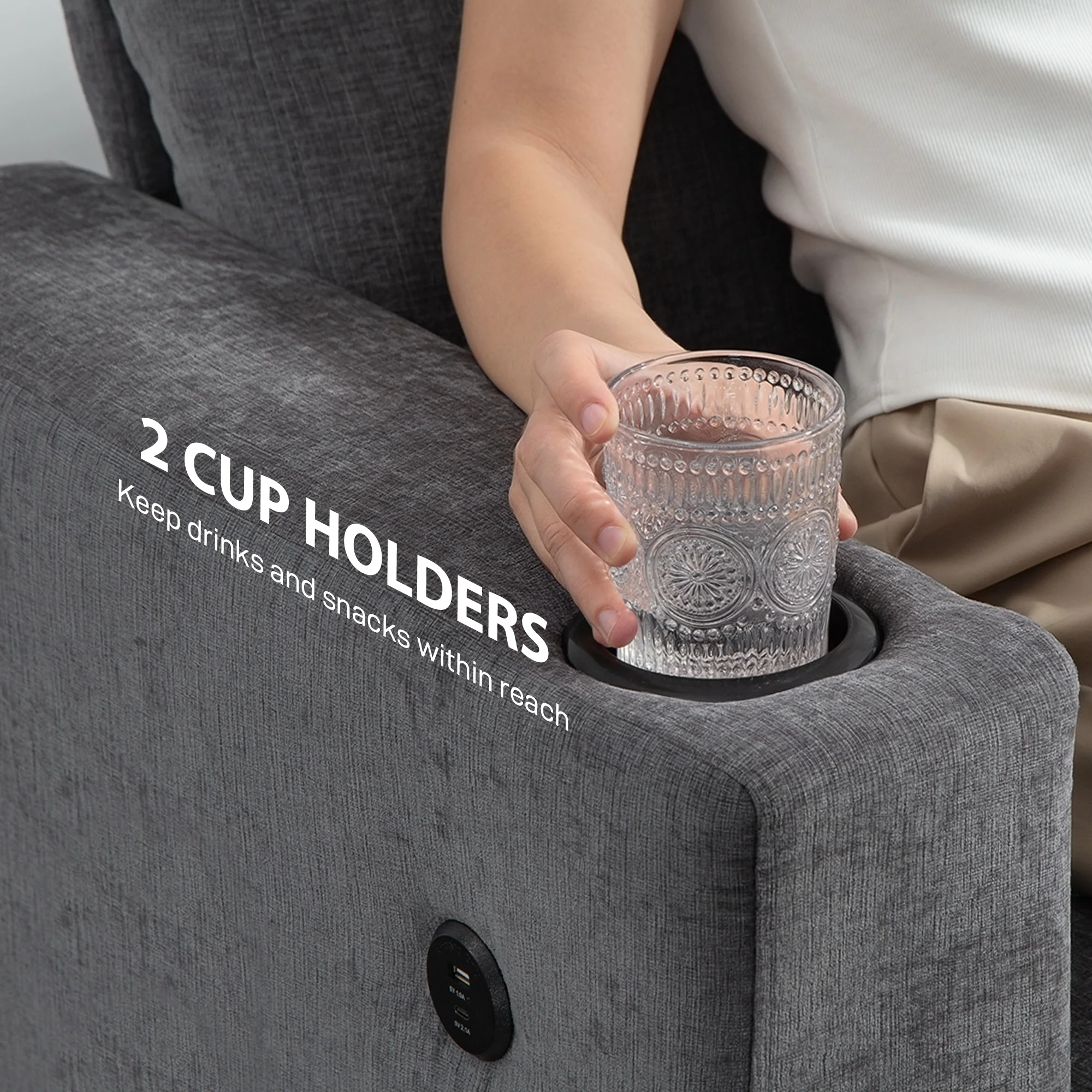HOMCOM 3 Seater Sofa, Fabric Sofa With USB Ports And Cup Holders, - Image 14
