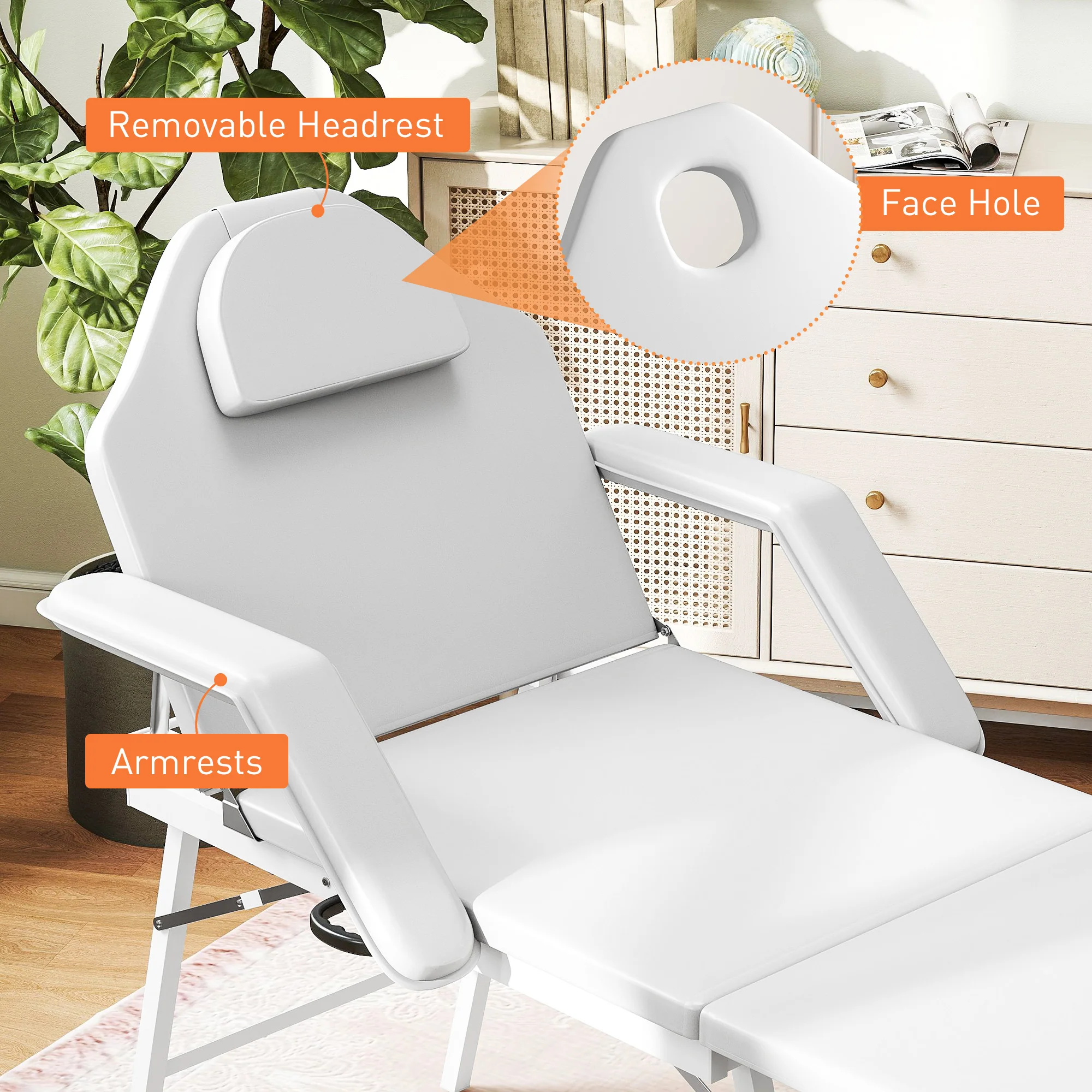 HOMCOM 3 Section Adjustable Massage Table, Beauty Bed For Spa, Lash, - Image 16