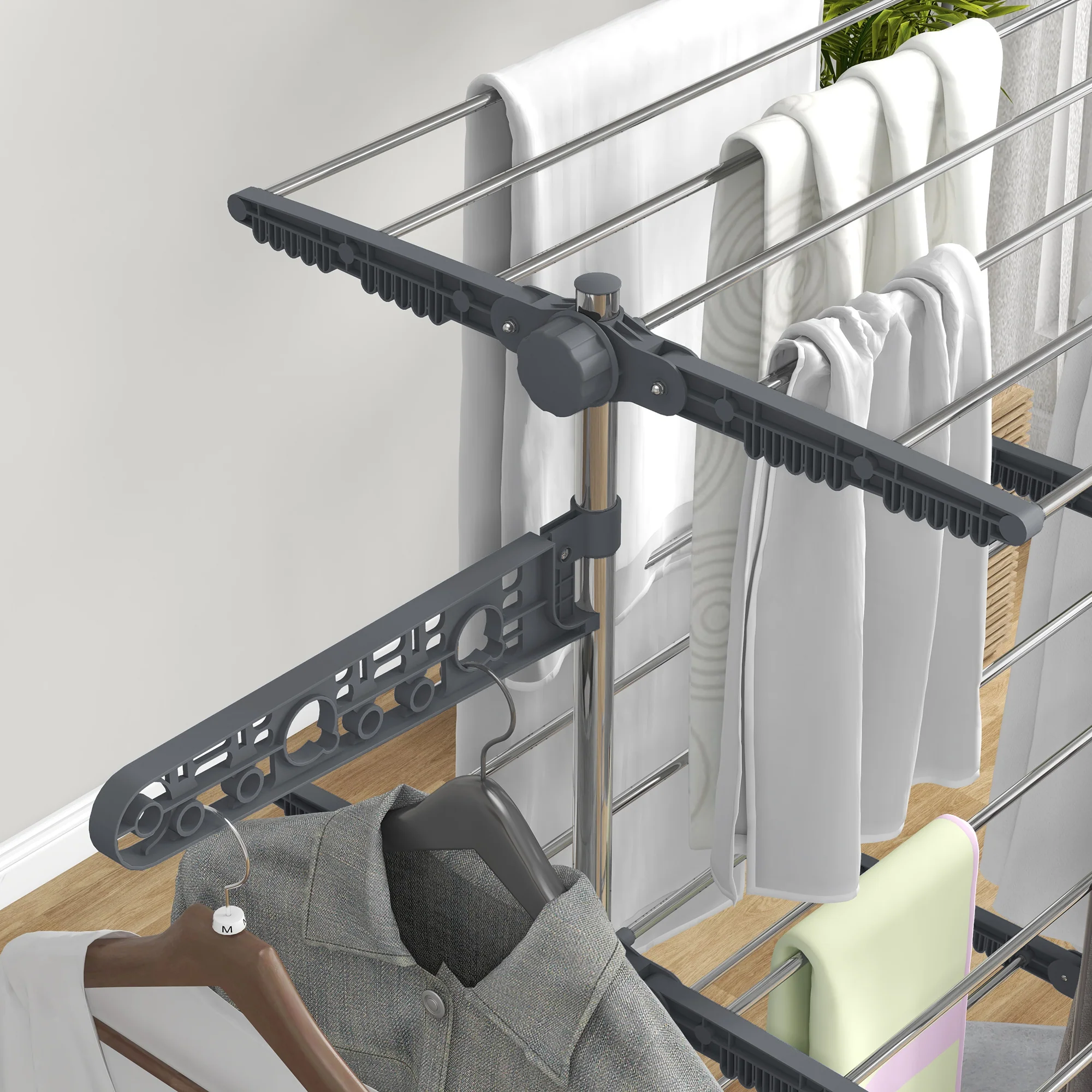 HOMCOM 3-Tier Large Clothes Airer Stainless Steel Clothes Drying Rack - Blue/Grey - Image 8