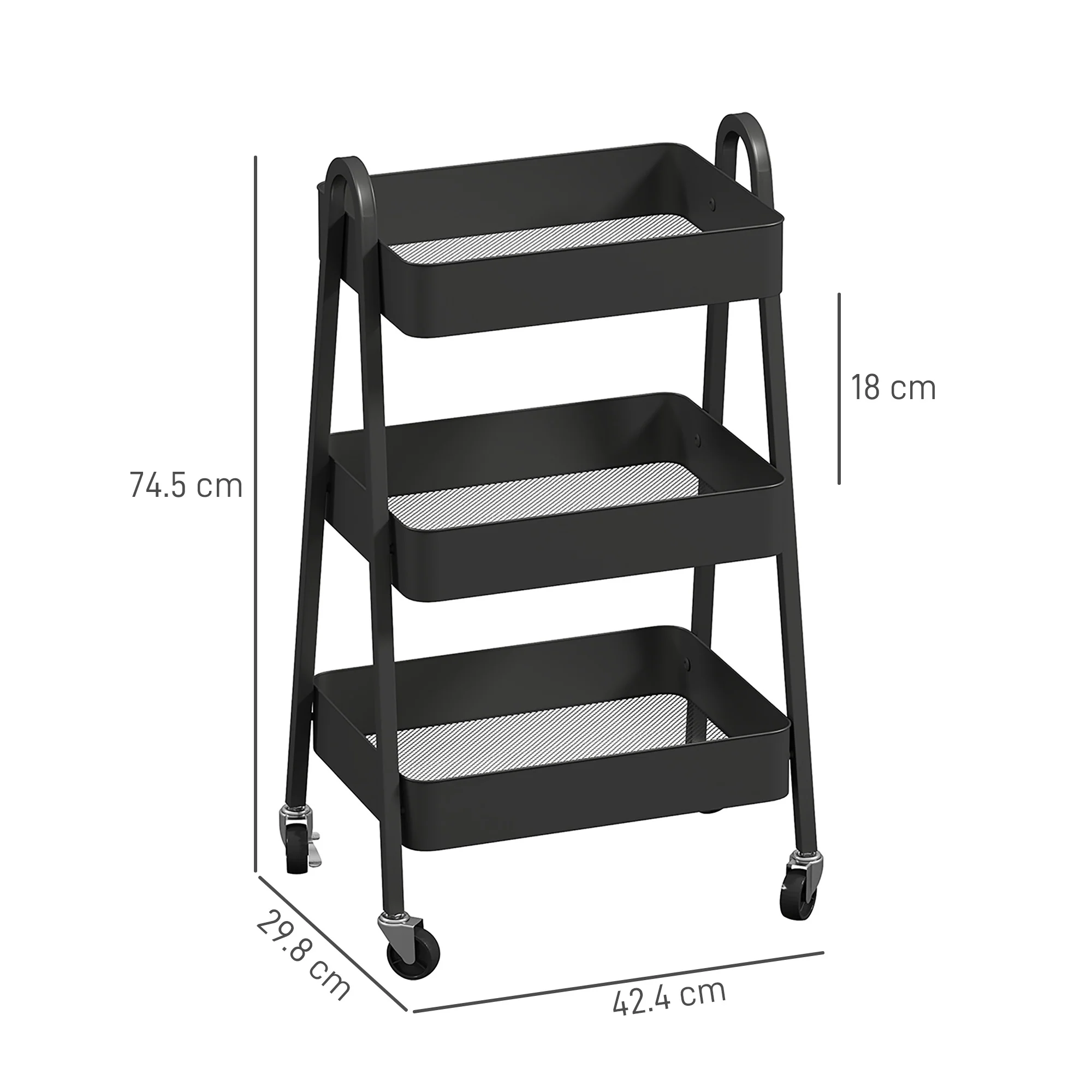 HOMCOM 3-Tier Rolling Utility Cart Kitchen Storage Trolley on Wheels Black - Image 5