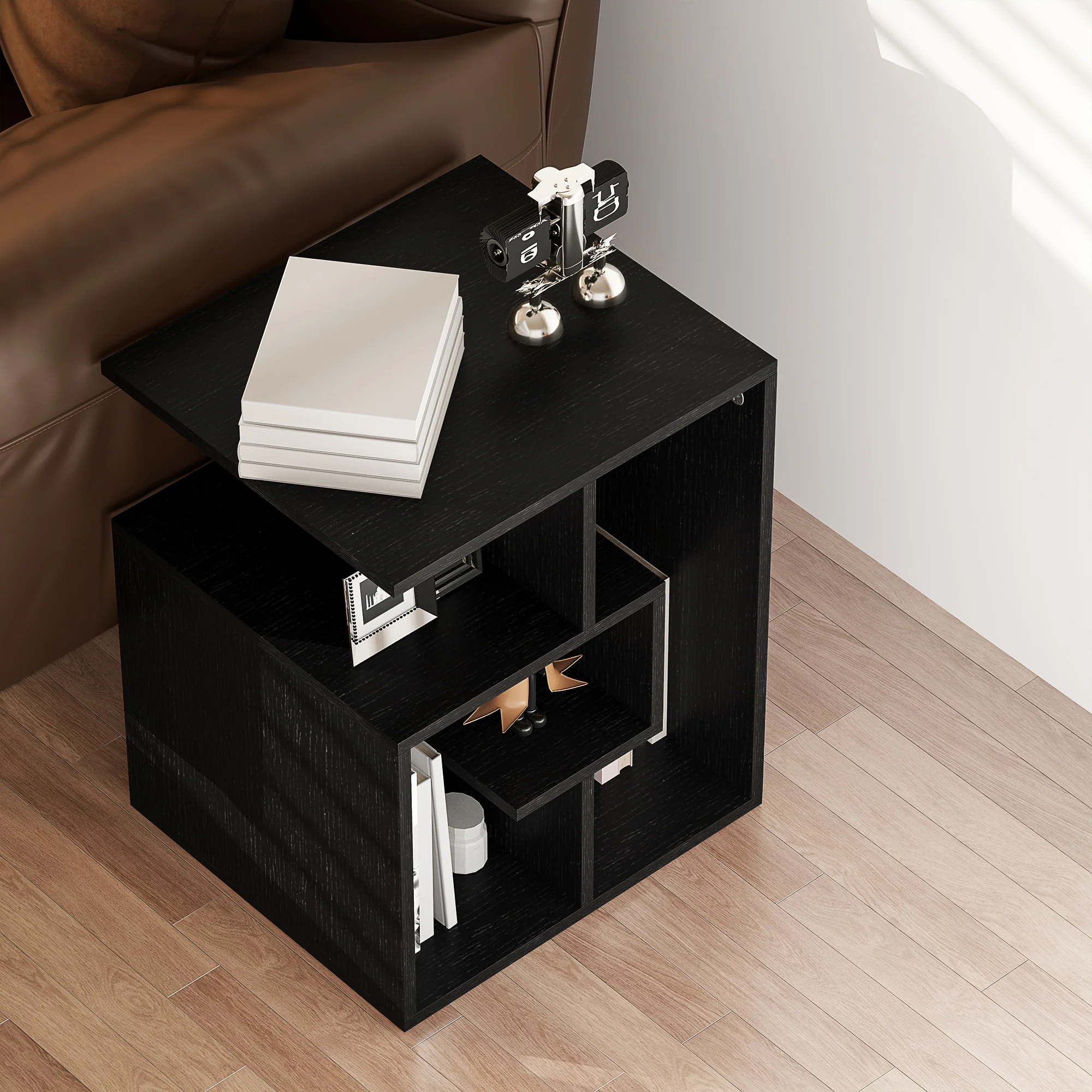 HOMCOM 3-Tier Side End Table Open Shelves Storage Magazine Desk Black - Image 9