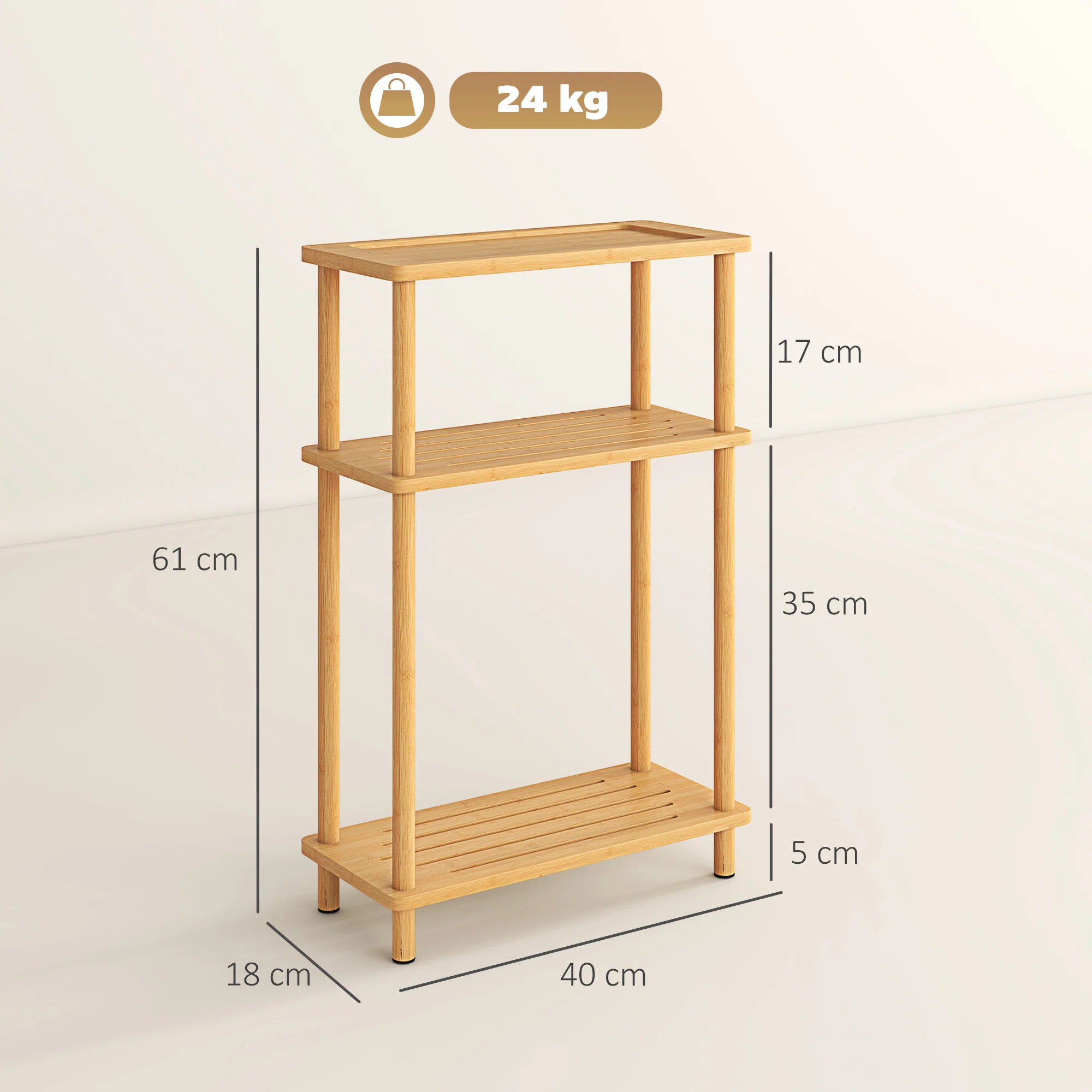 HOMCOM 3-Tier Slim End Table, Tool-Free Assembly, Natural Wood Finish - Image 5