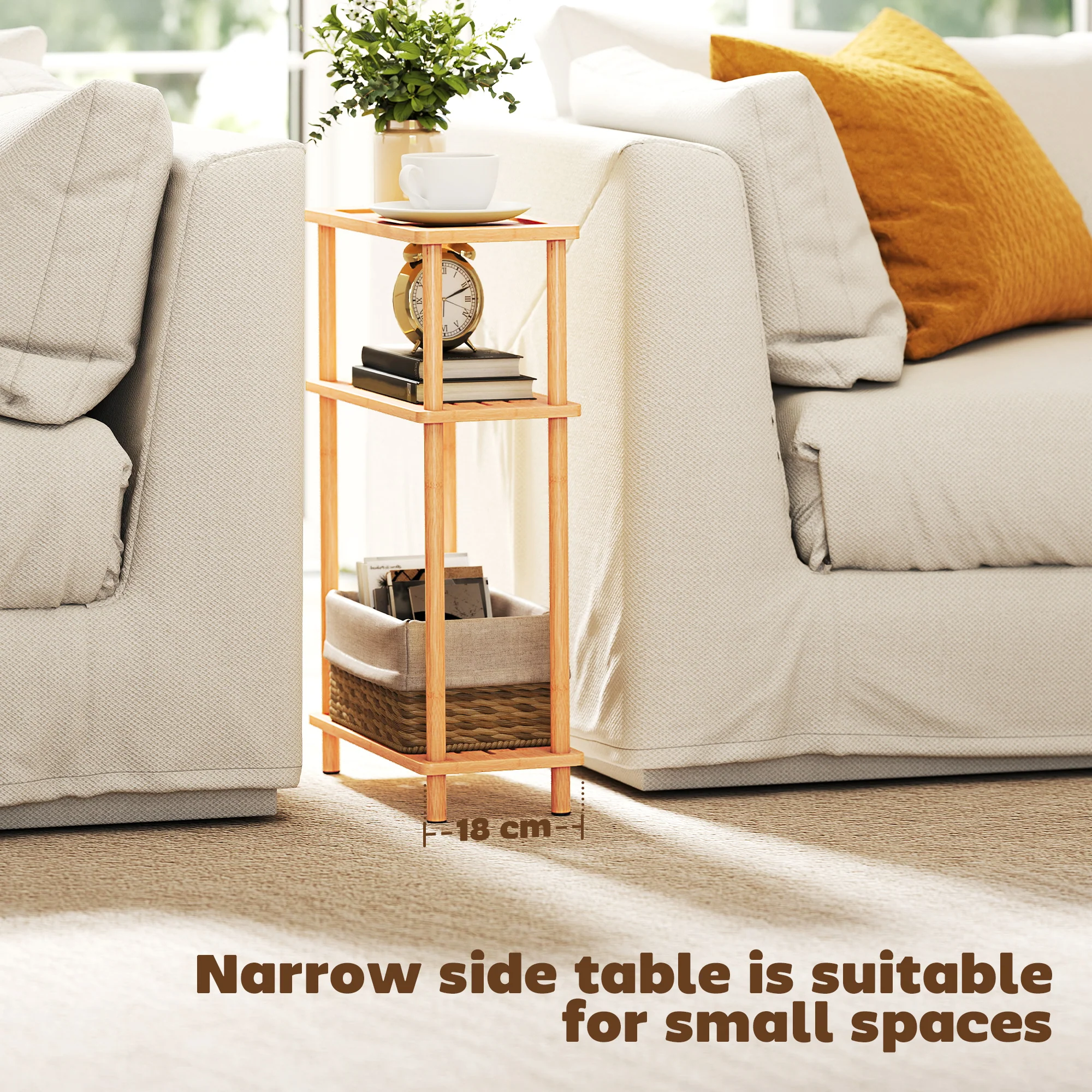 HOMCOM 3-Tier Slim End Table, Tool-Free Assembly, Natural Wood Finish - Image 7