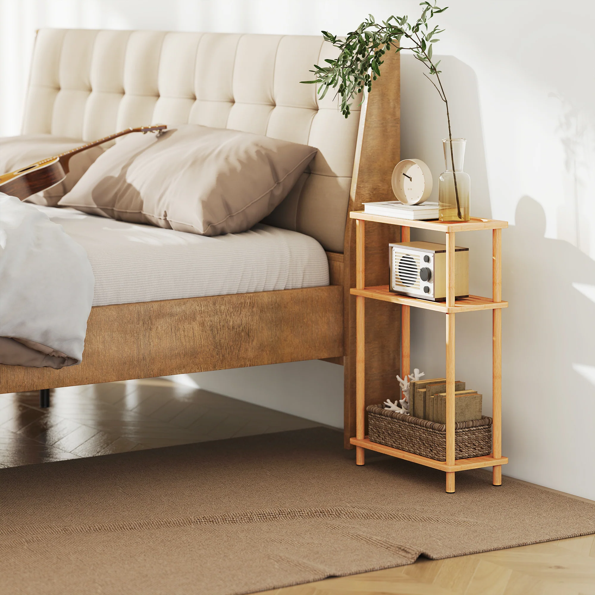 HOMCOM 3-Tier Slim End Table, Tool-Free Assembly, Natural Wood Finish - Image 8