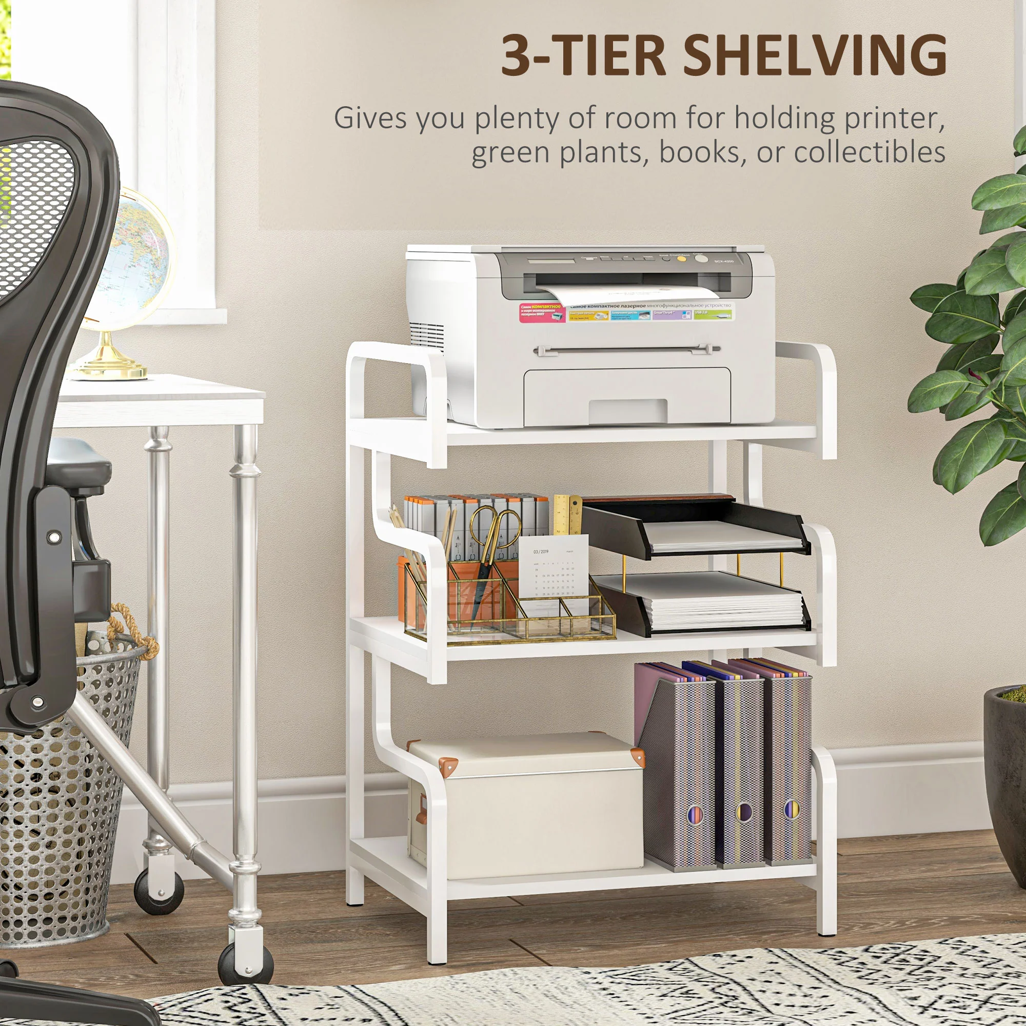 HOMCOM 3-Tier Storage Shelf, Metal Shelves For Storage For Home Office, White - Image 3