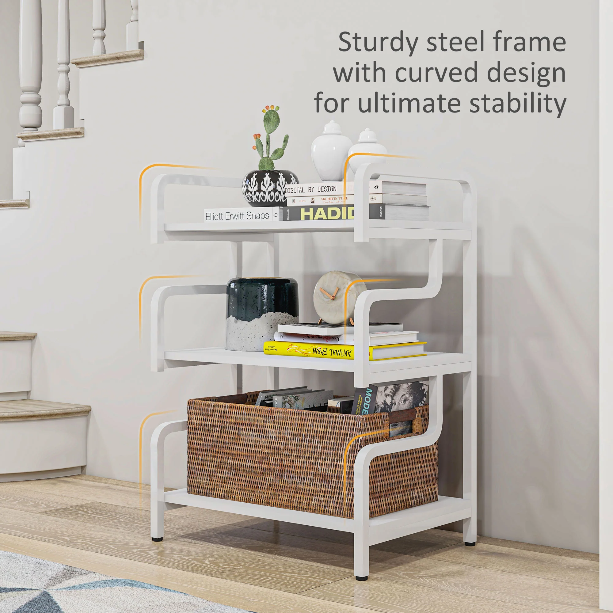 HOMCOM 3-Tier Storage Shelf, Metal Shelves For Storage For Home Office, White - Image 4