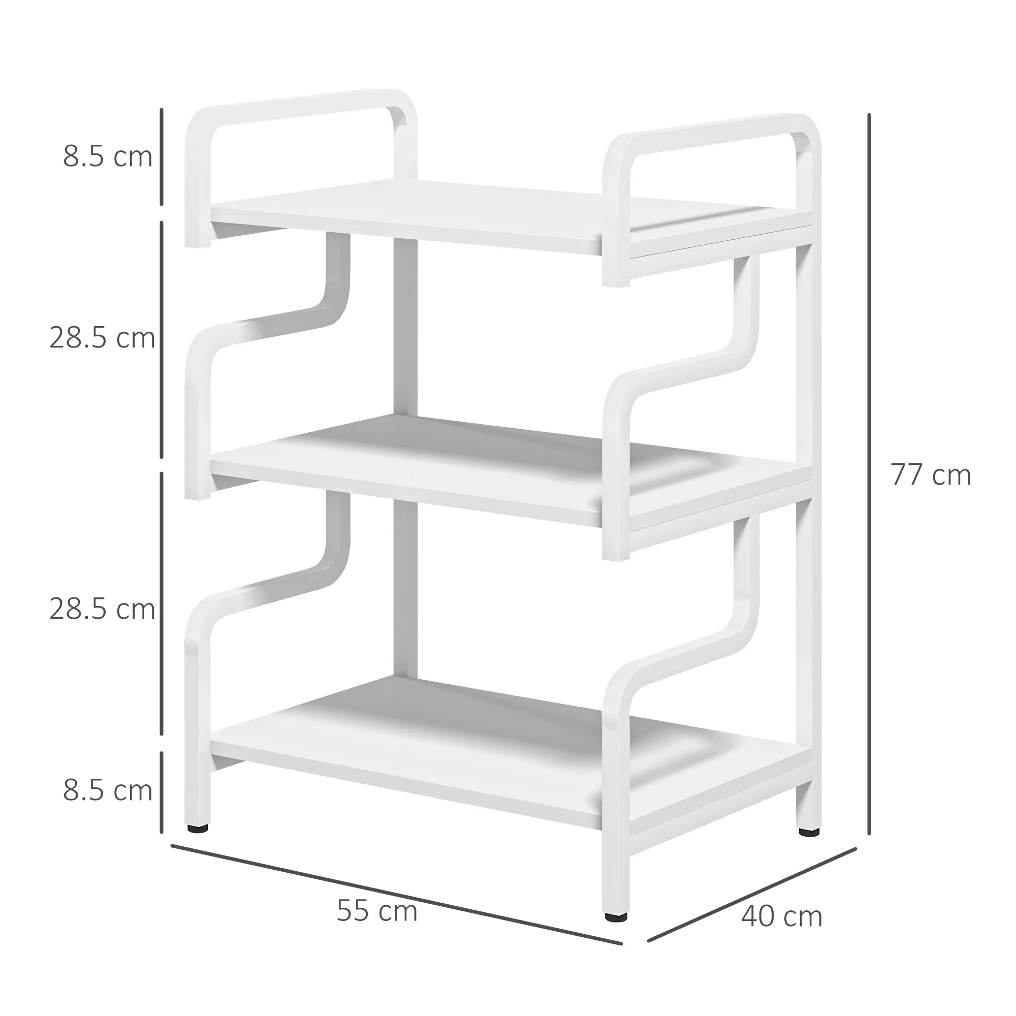 HOMCOM 3-Tier Storage Shelf, Metal Shelves For Storage For Home Office, White - Image 5