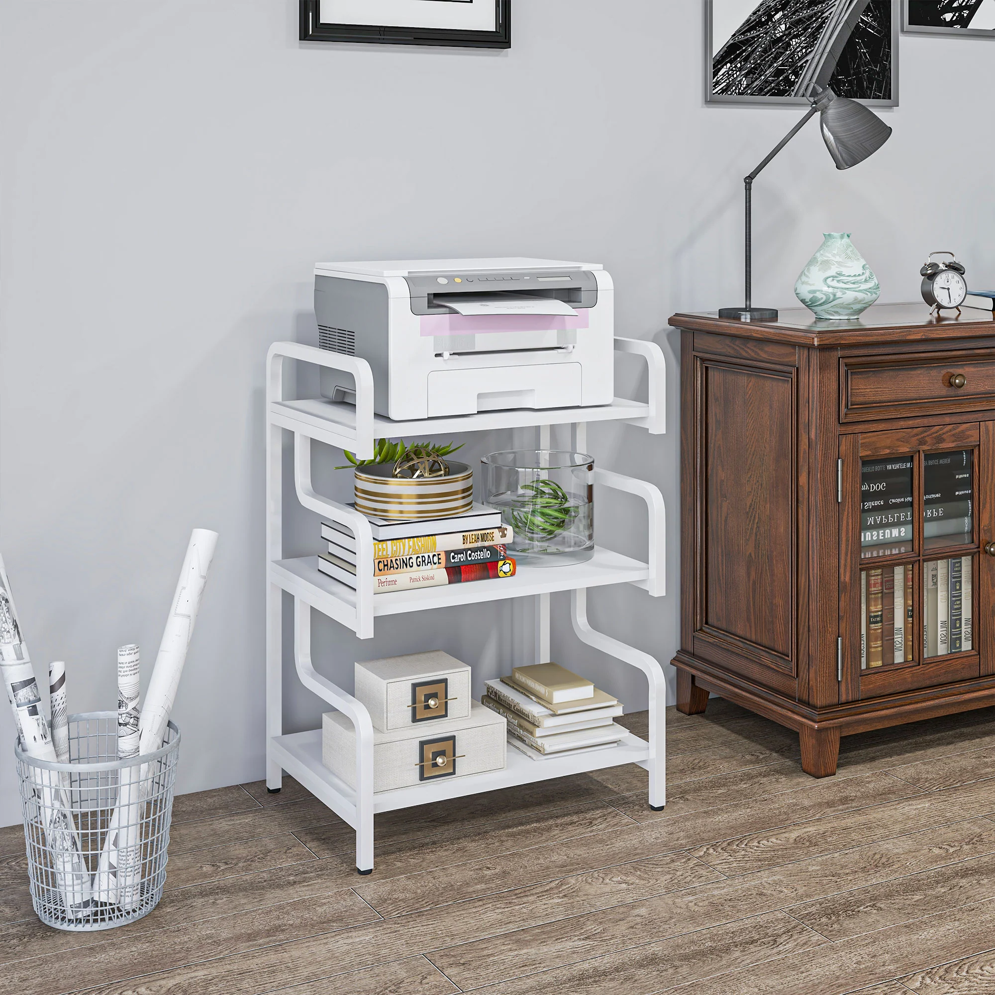 HOMCOM 3-Tier Storage Shelf, Metal Shelves For Storage For Home Office, White - Image 7